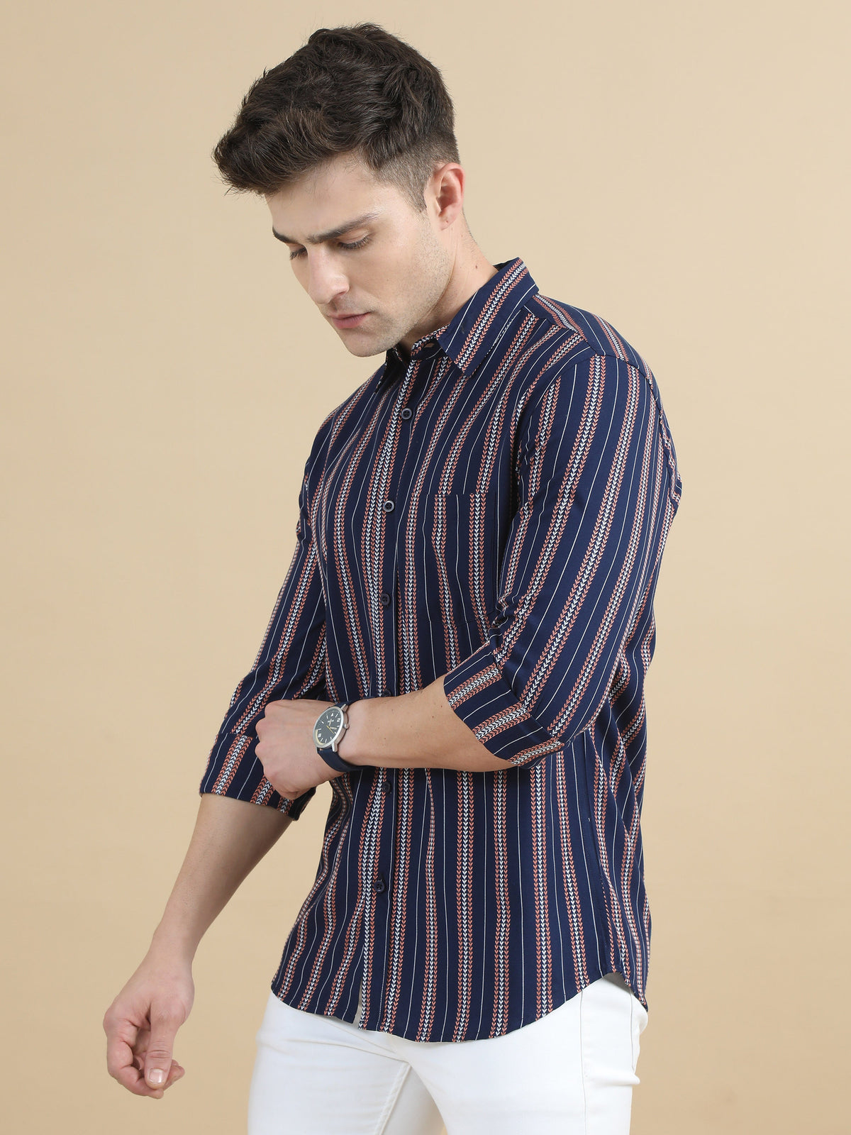 Men Navy Stripe Shirt