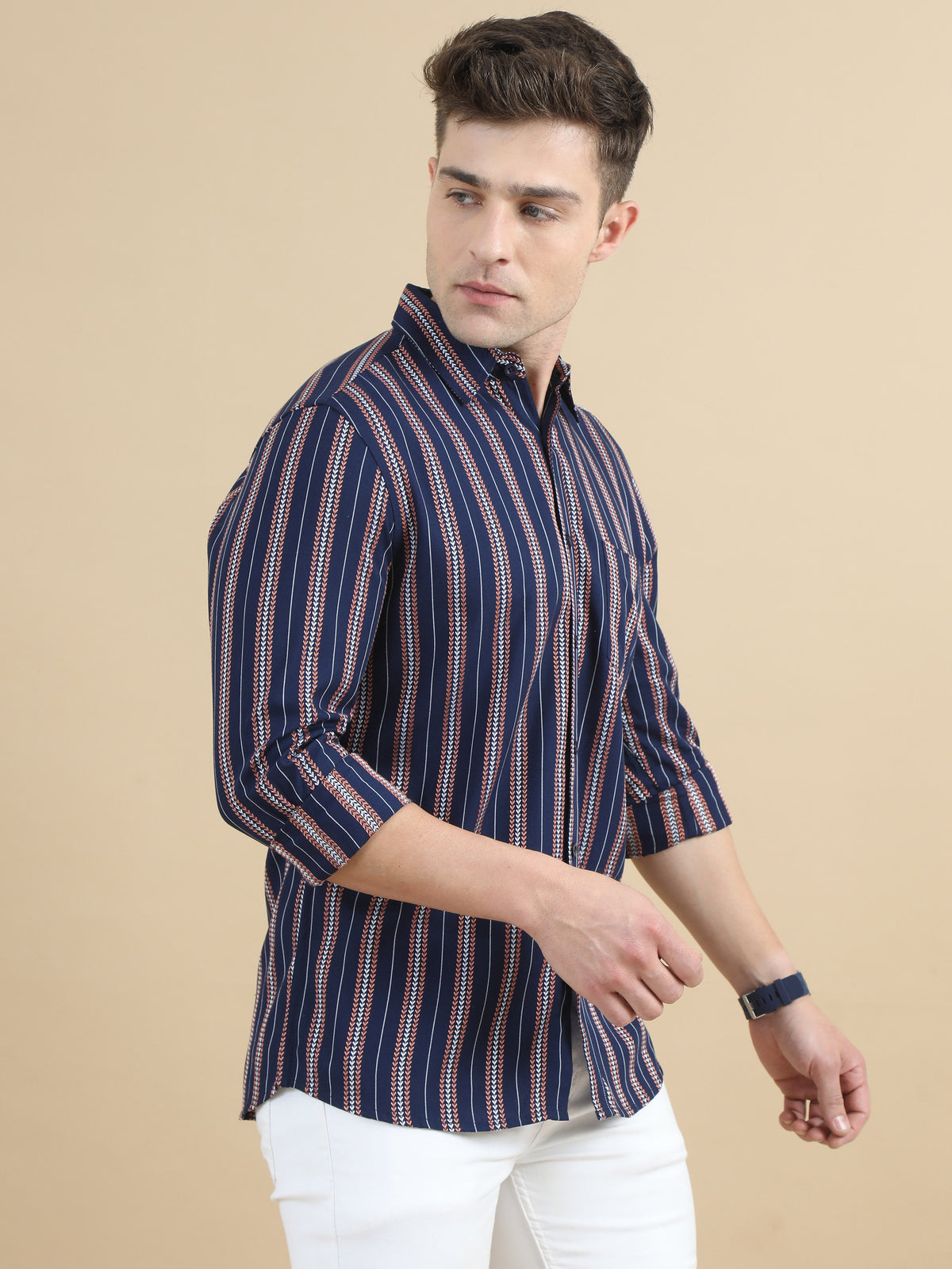 Men Navy Stripe Shirt