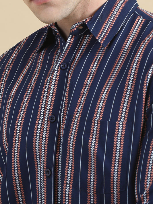 Men Navy Stripe Shirt