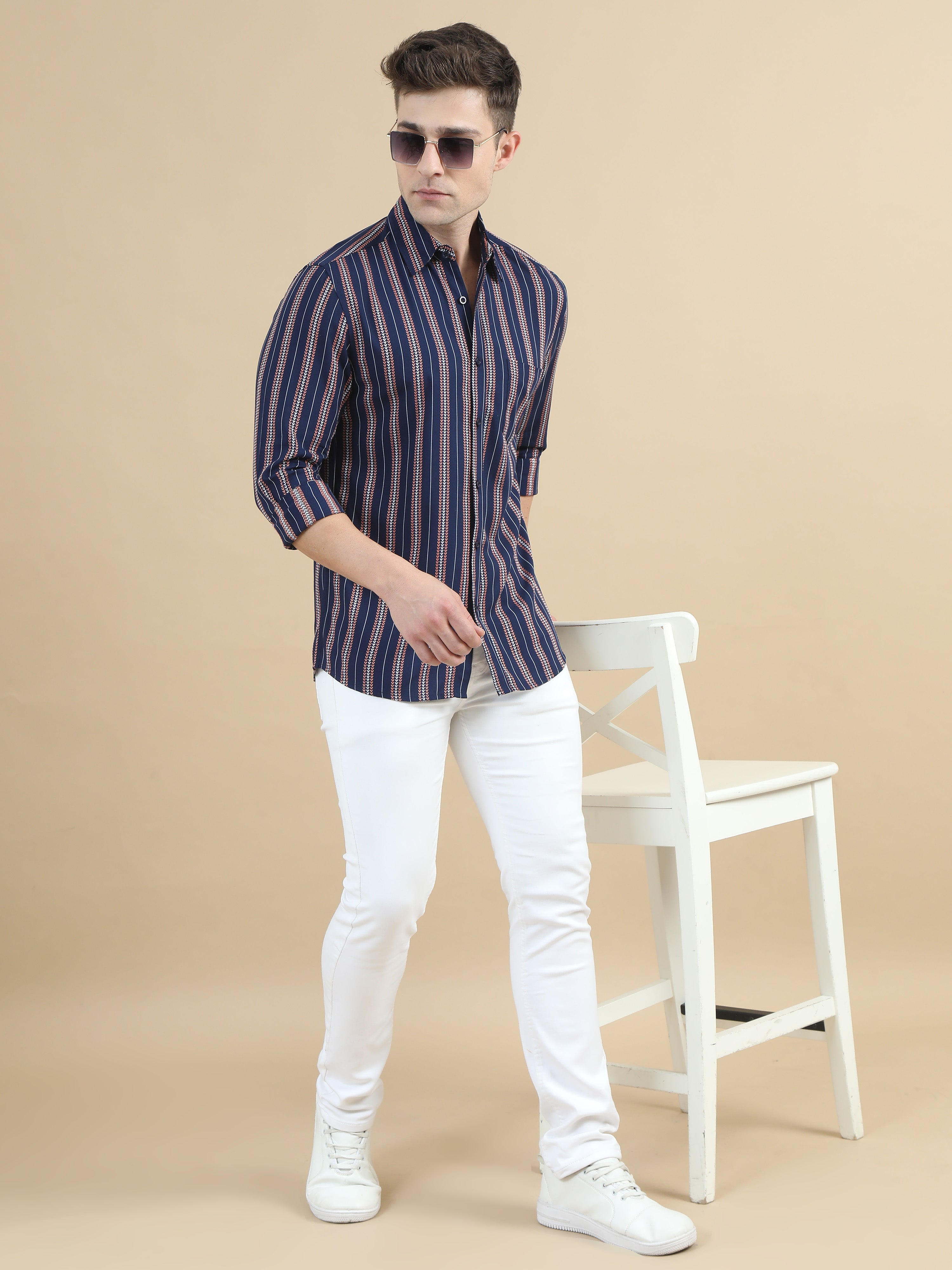 Men Navy Stripe Shirt