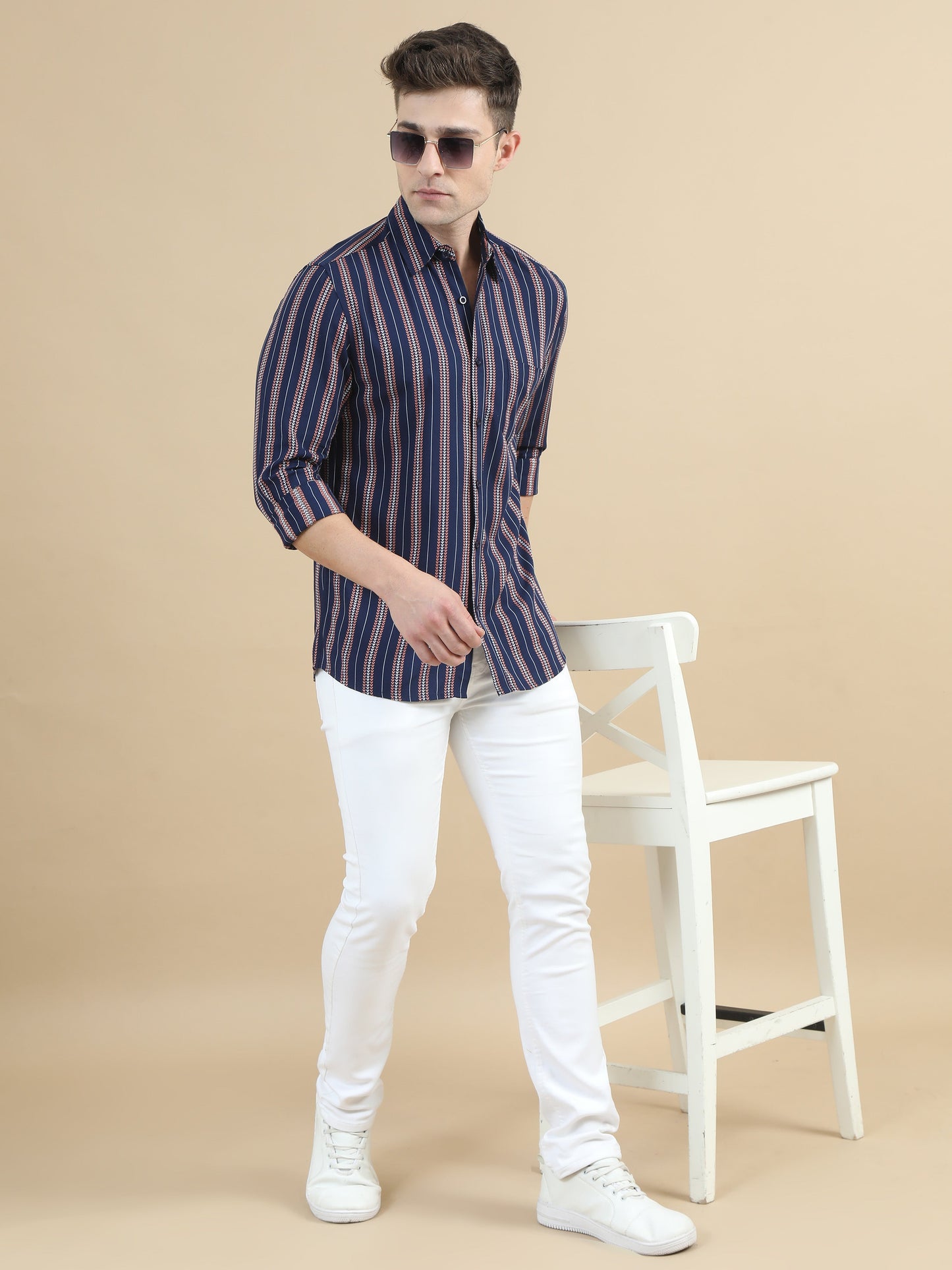 Men Navy Stripe Shirt