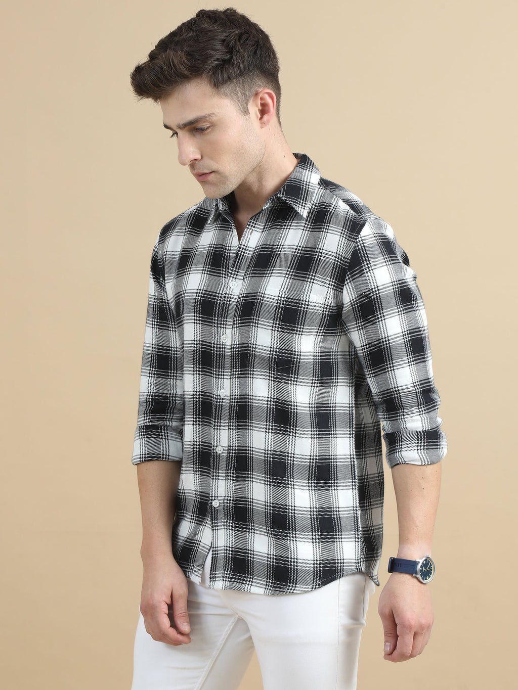 Men White & Black Checks Shirt