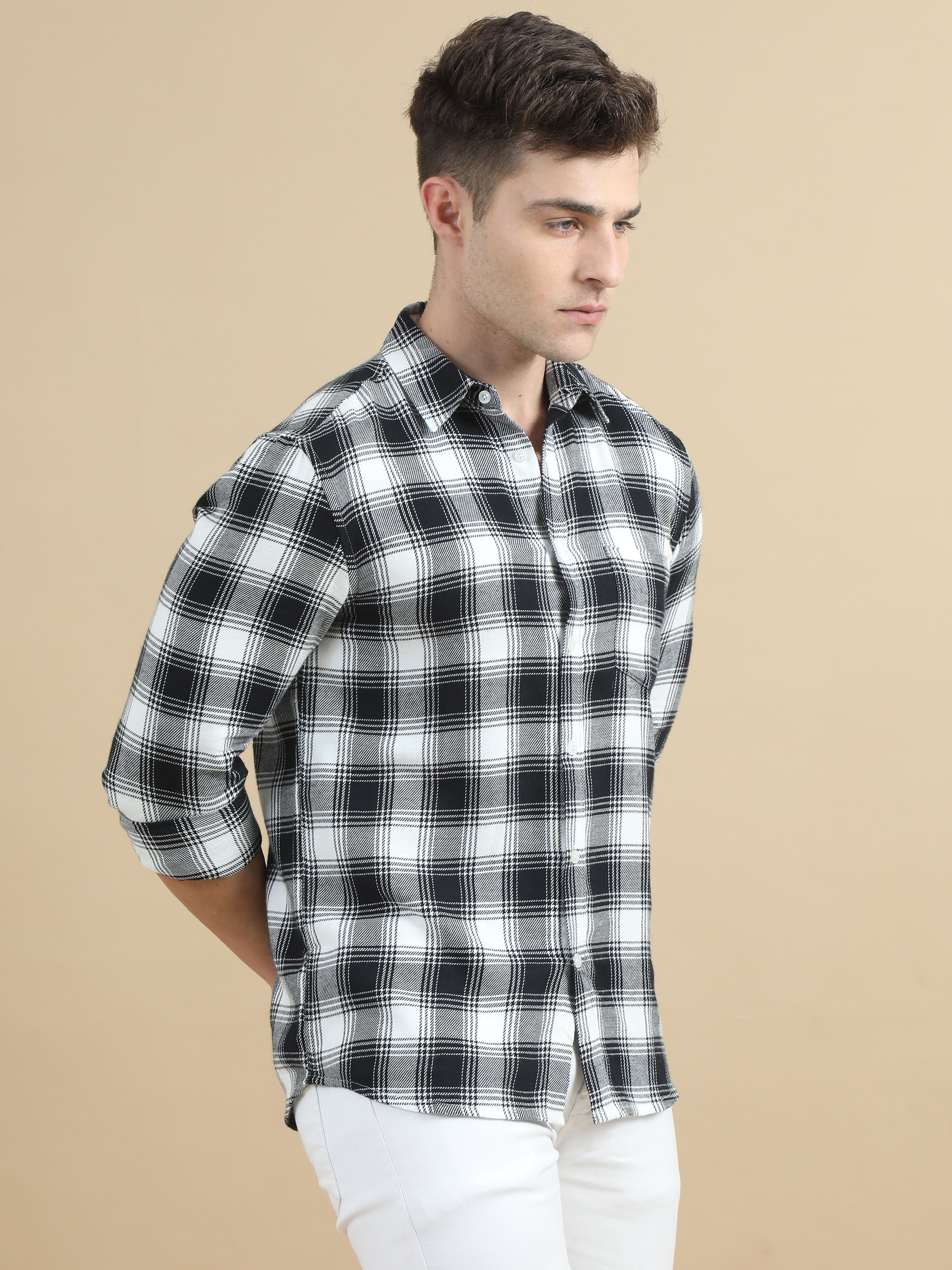 Men White & Black Checks Shirt