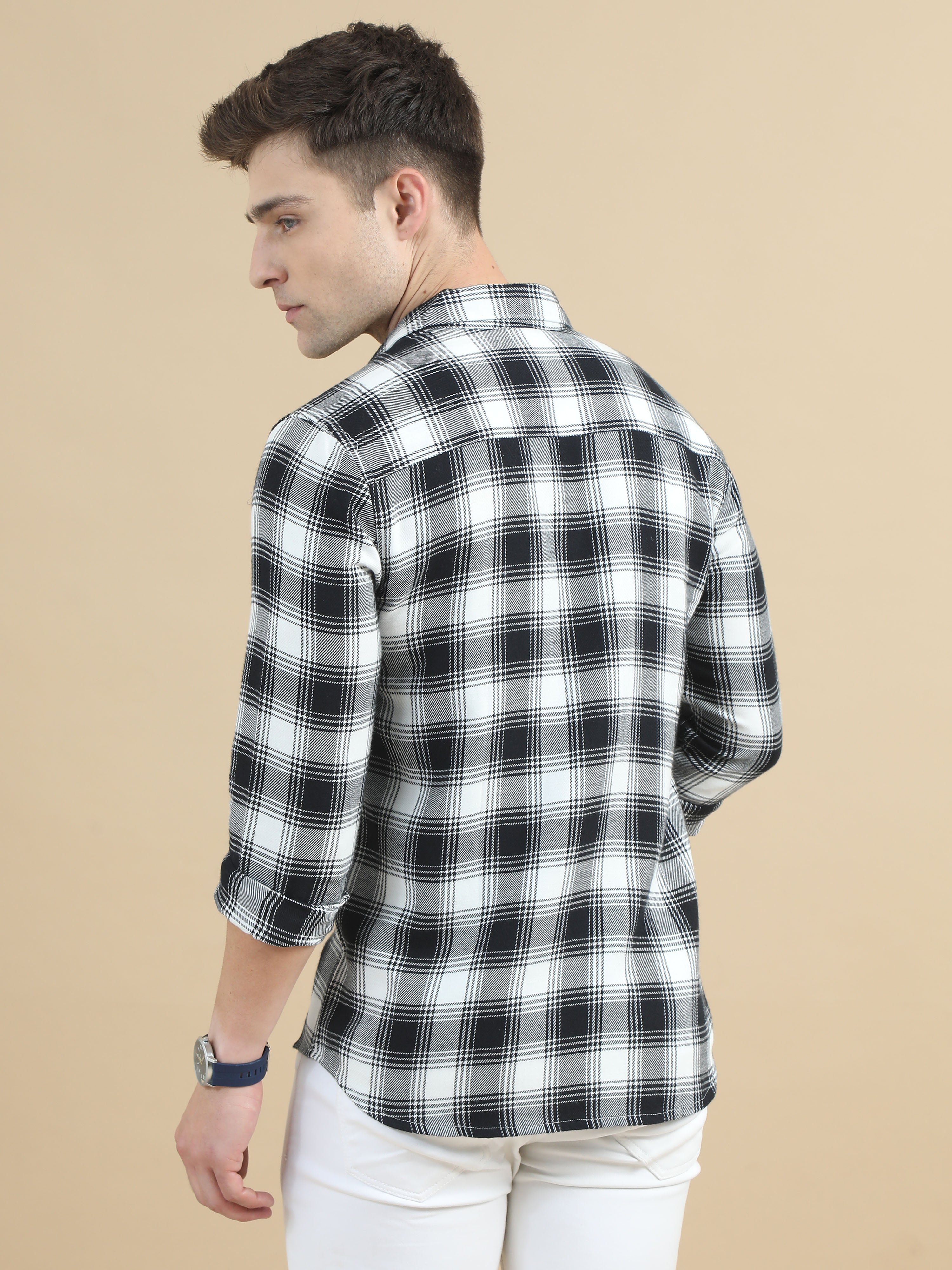 Men White & Black Checks Shirt