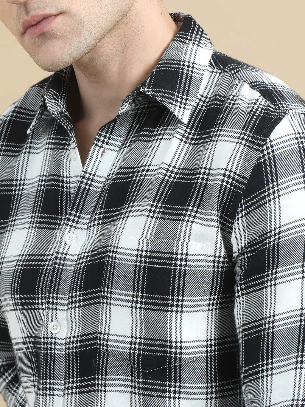 Men White & Black Checks Shirt