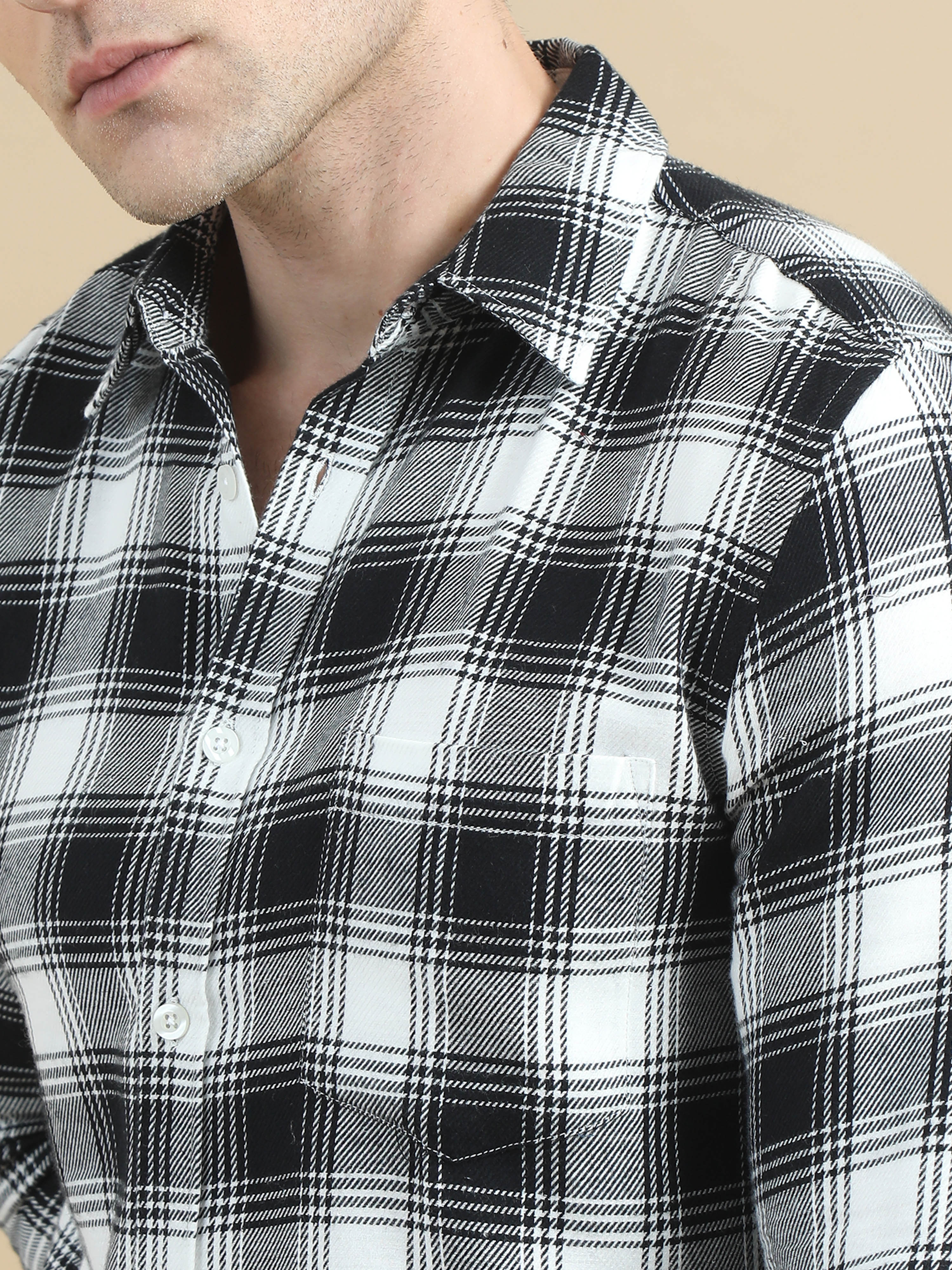 Men White & Black Checks Shirt