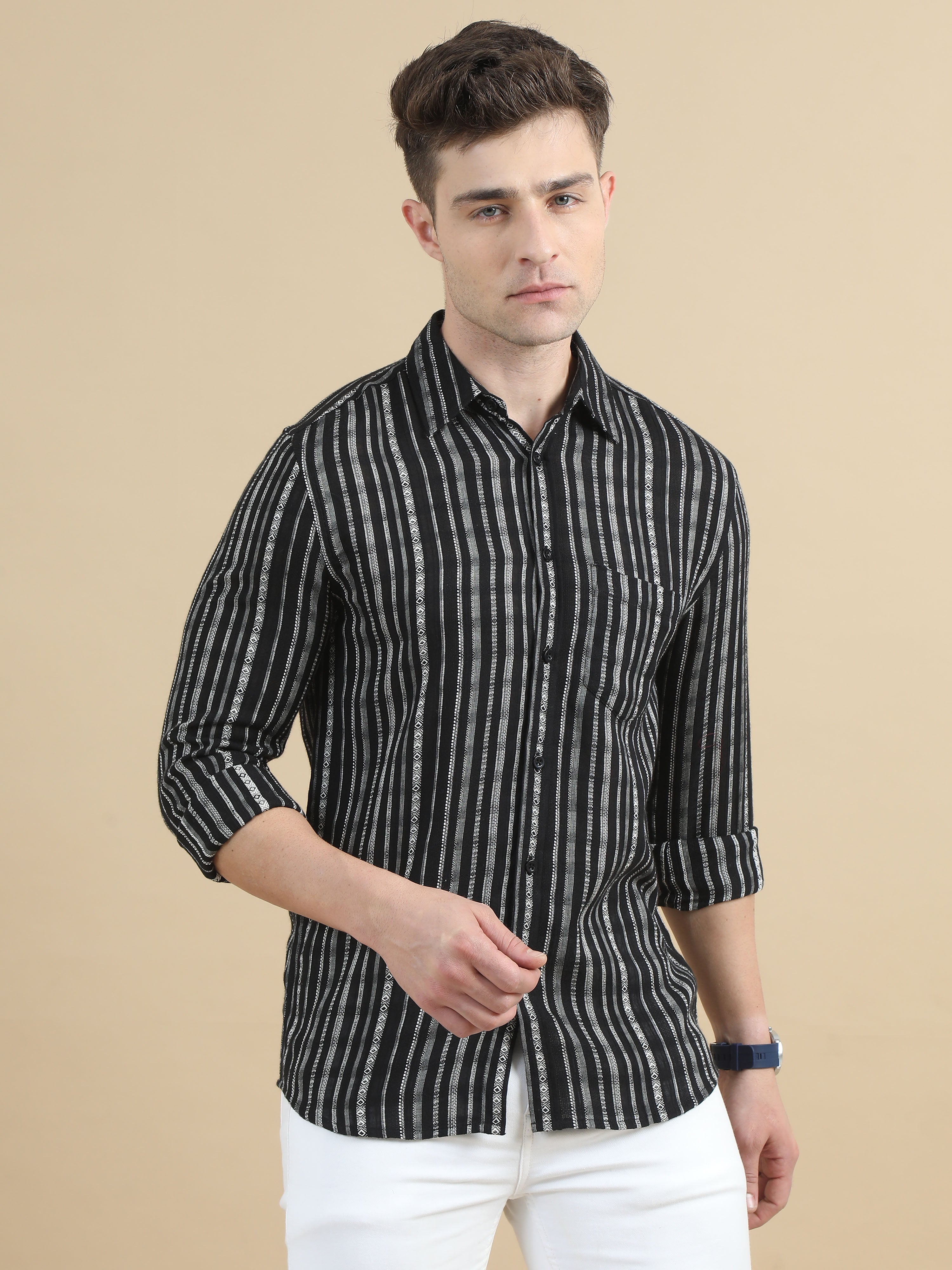 Men Black Stripe Shirt