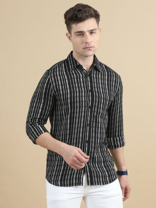Men Black Stripe Shirt