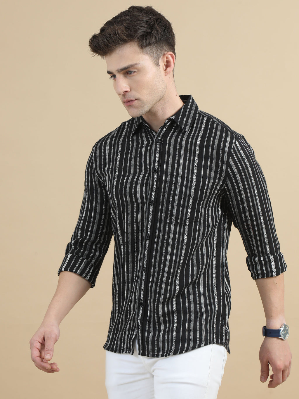 Men Black Stripe Shirt