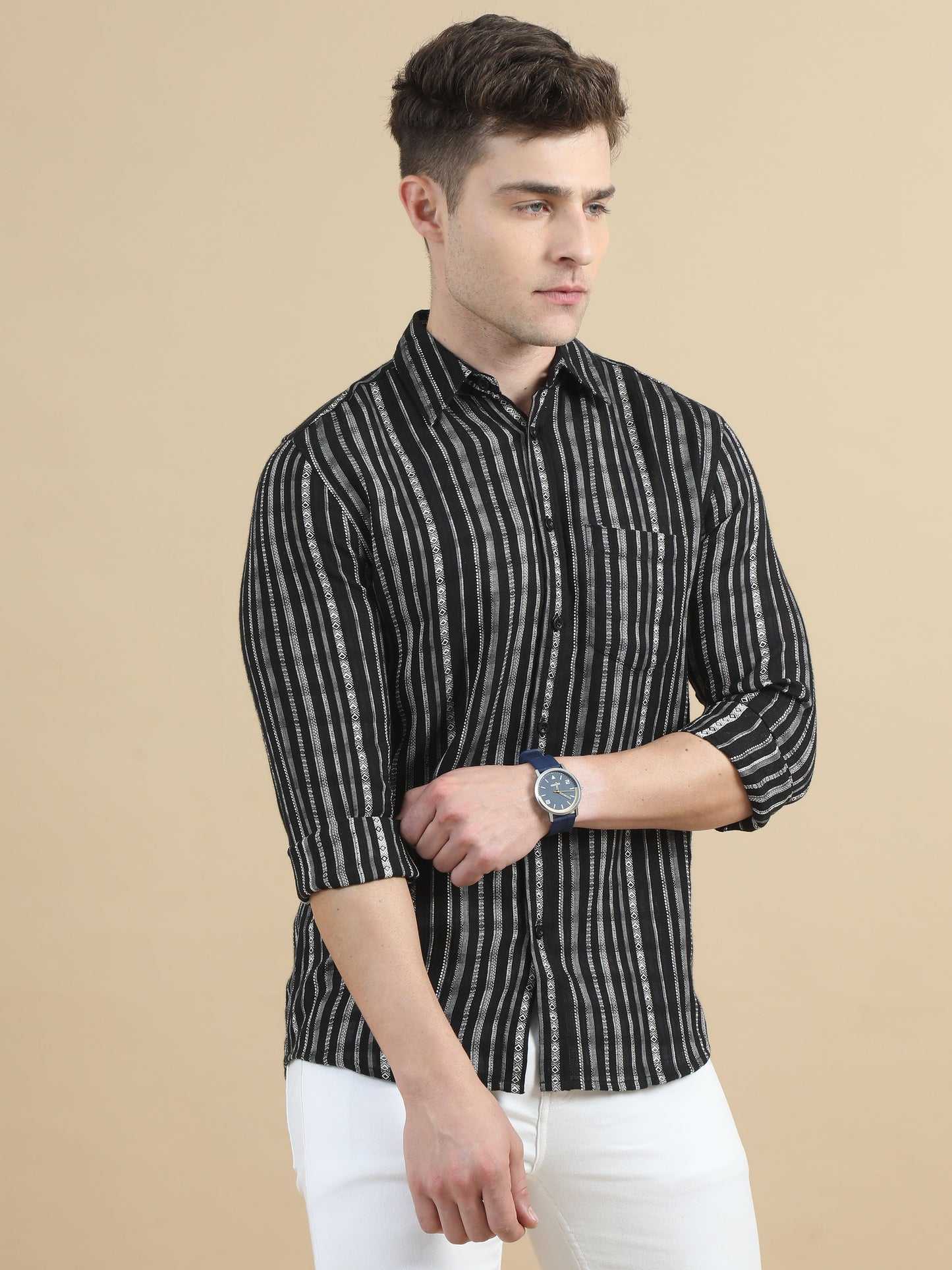Men Black Stripe Shirt