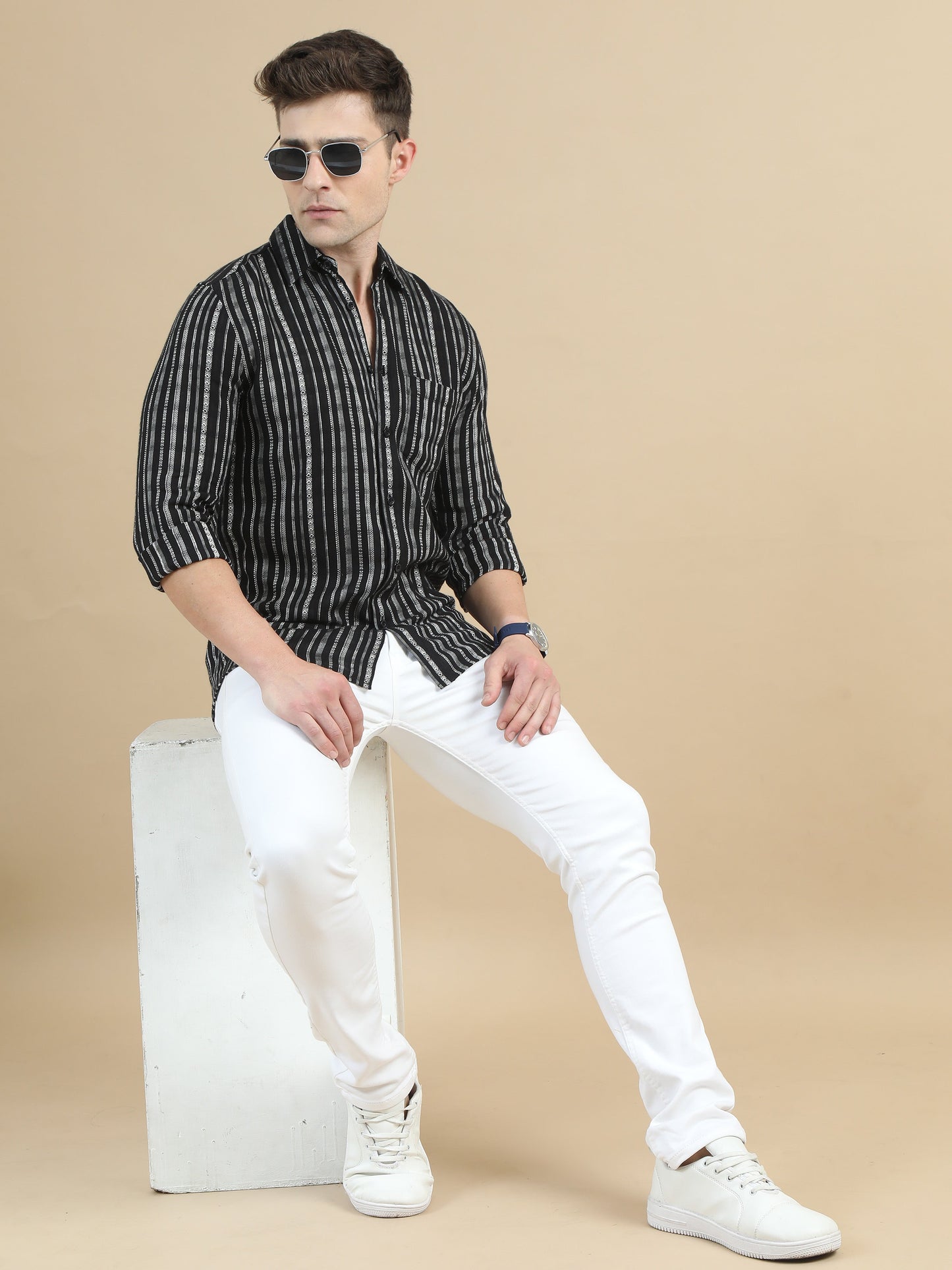 Men Black Stripe Shirt