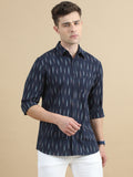 Navy Ikat Design Printed Shirt