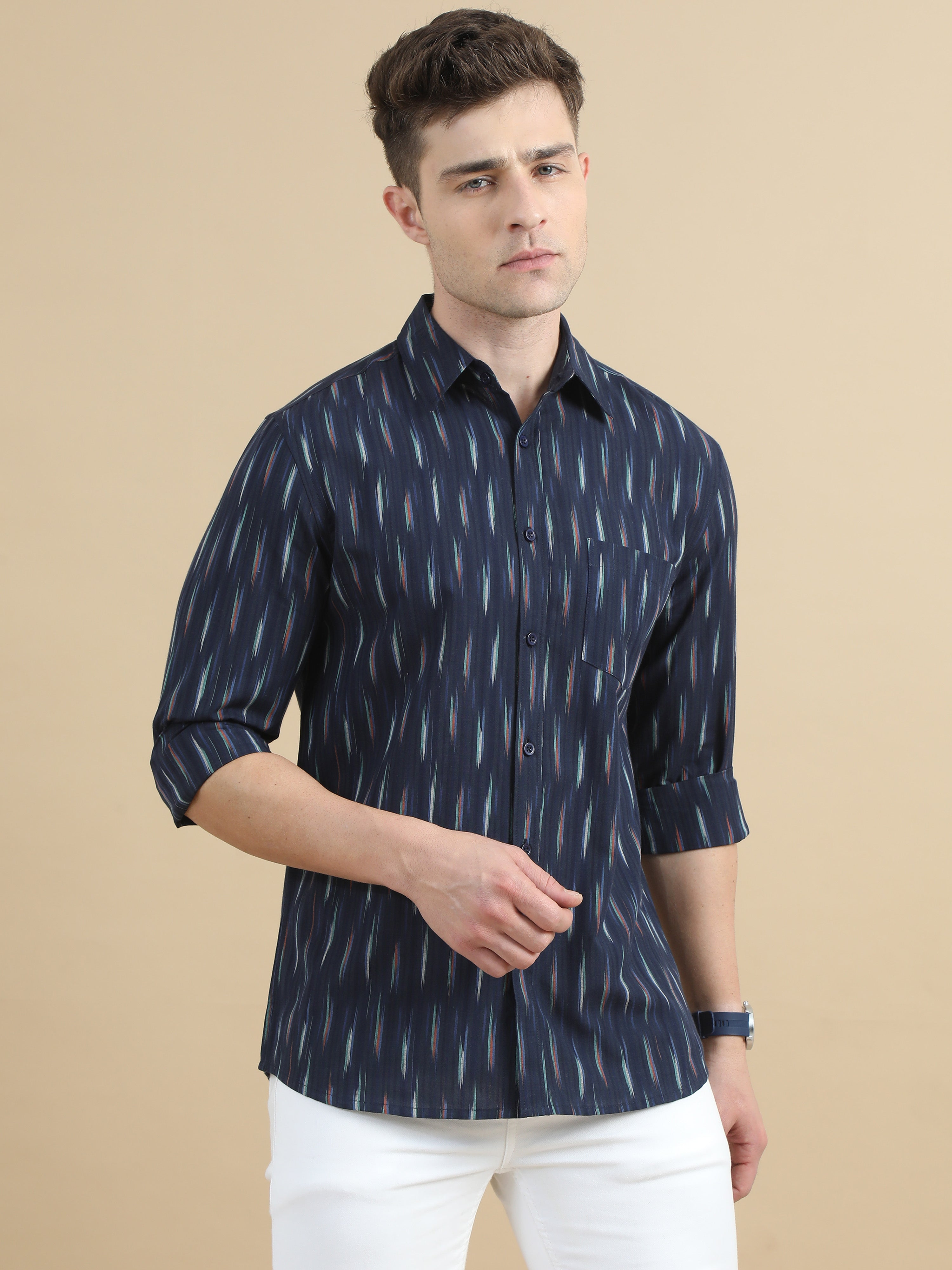 Navy Ikat Design Printed Shirt