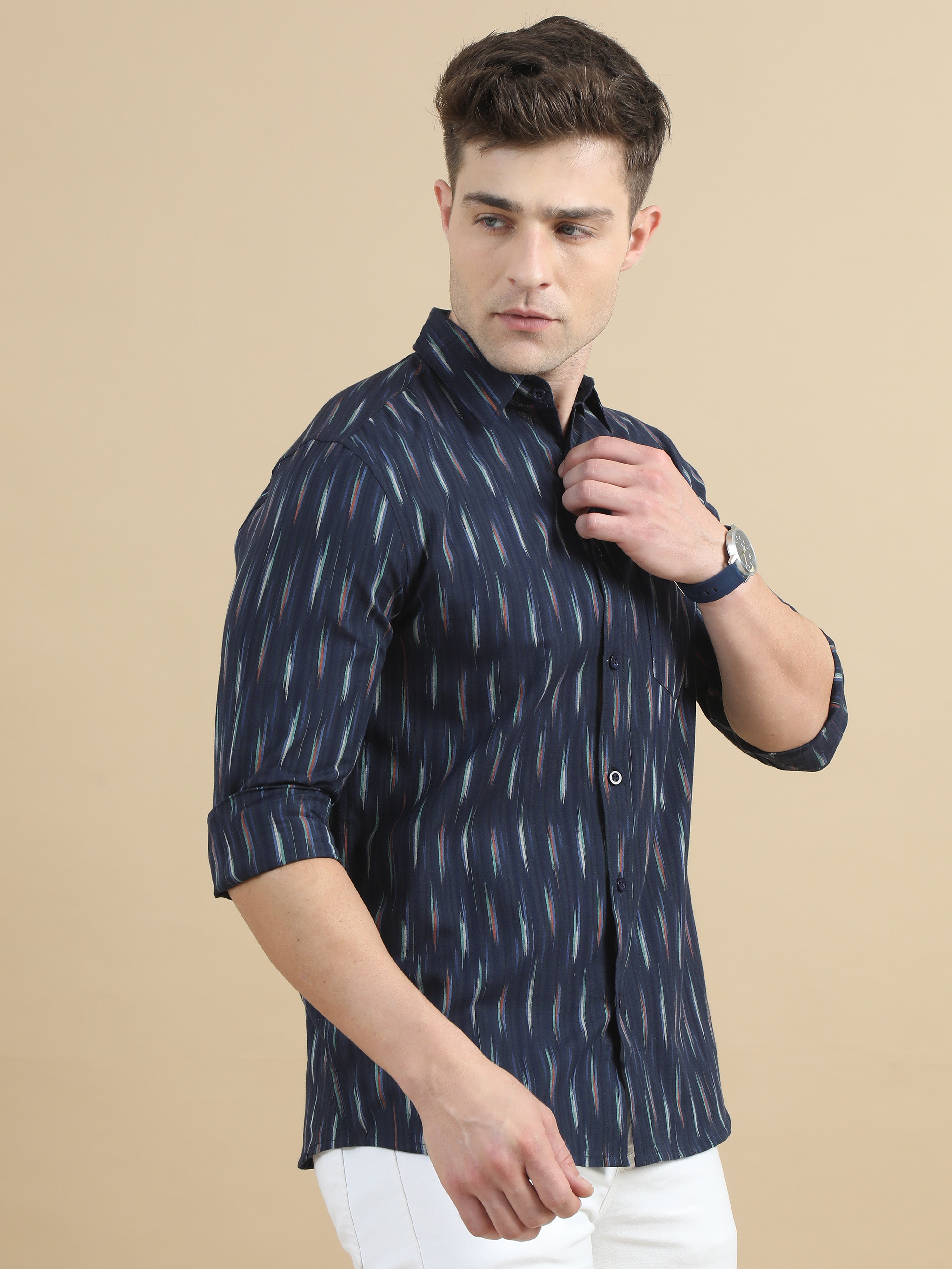 Navy Ikat Design Printed Shirt