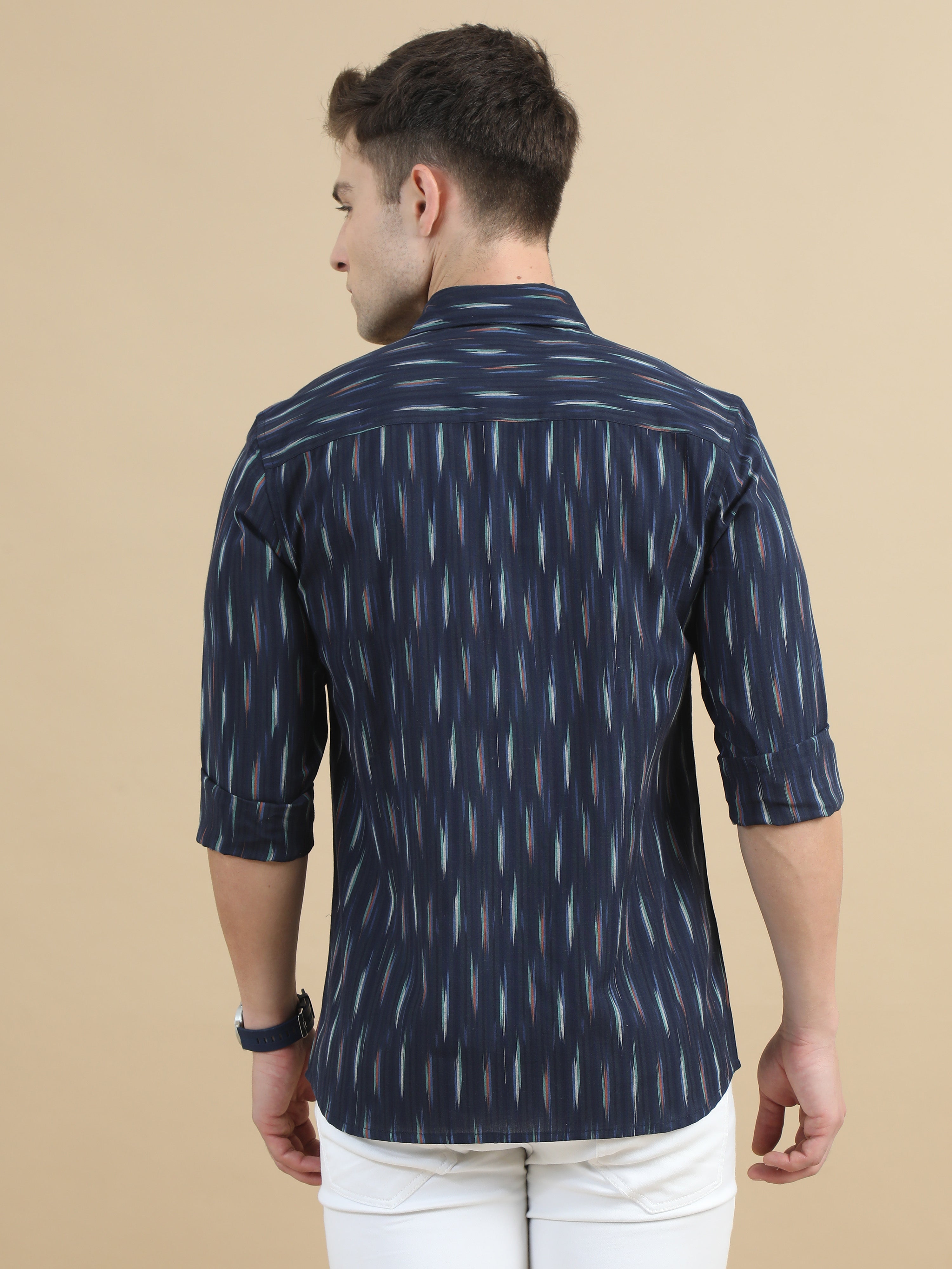 Navy Ikat Design Printed Shirt