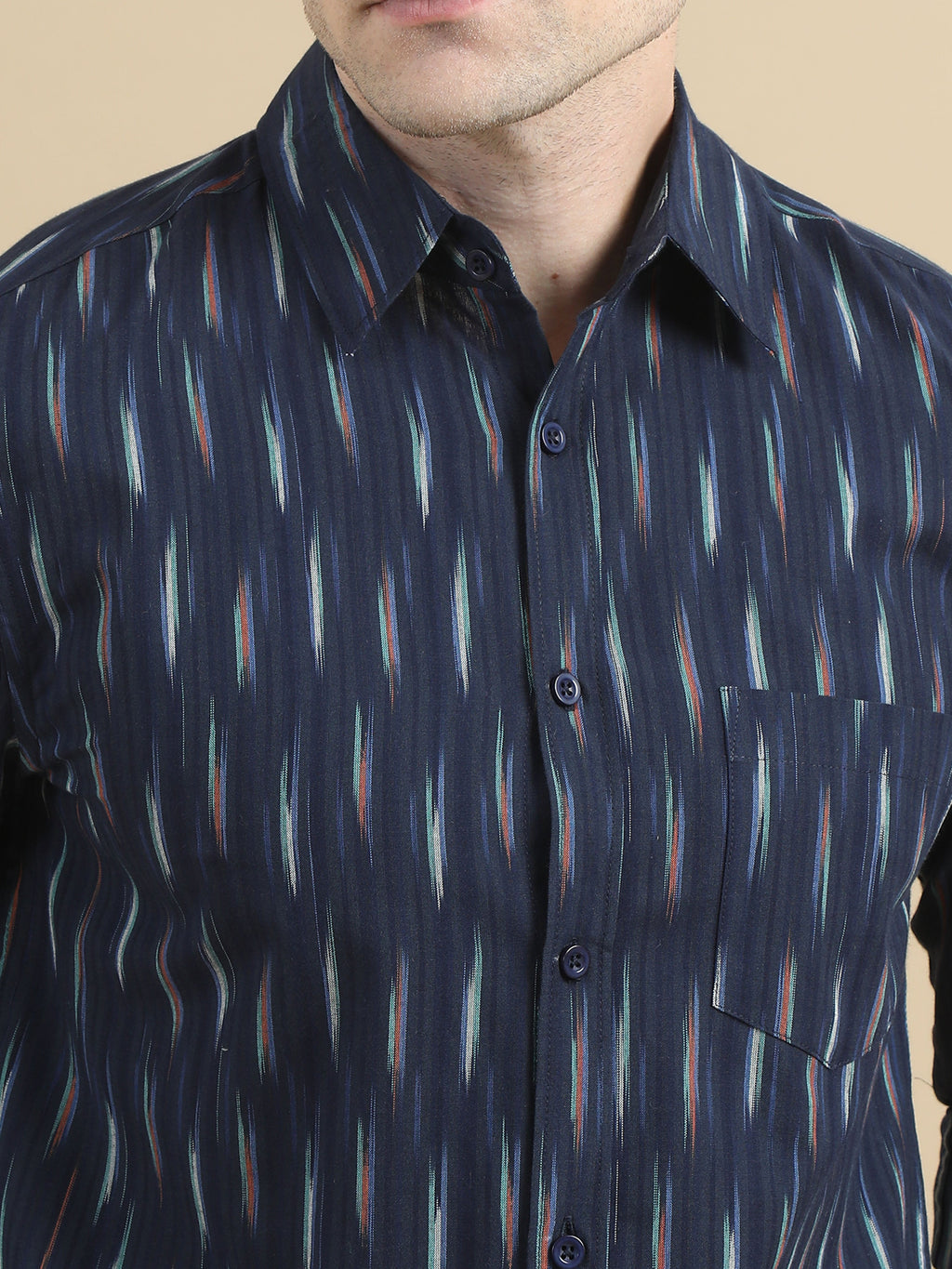 Navy Ikat Design Printed Shirt