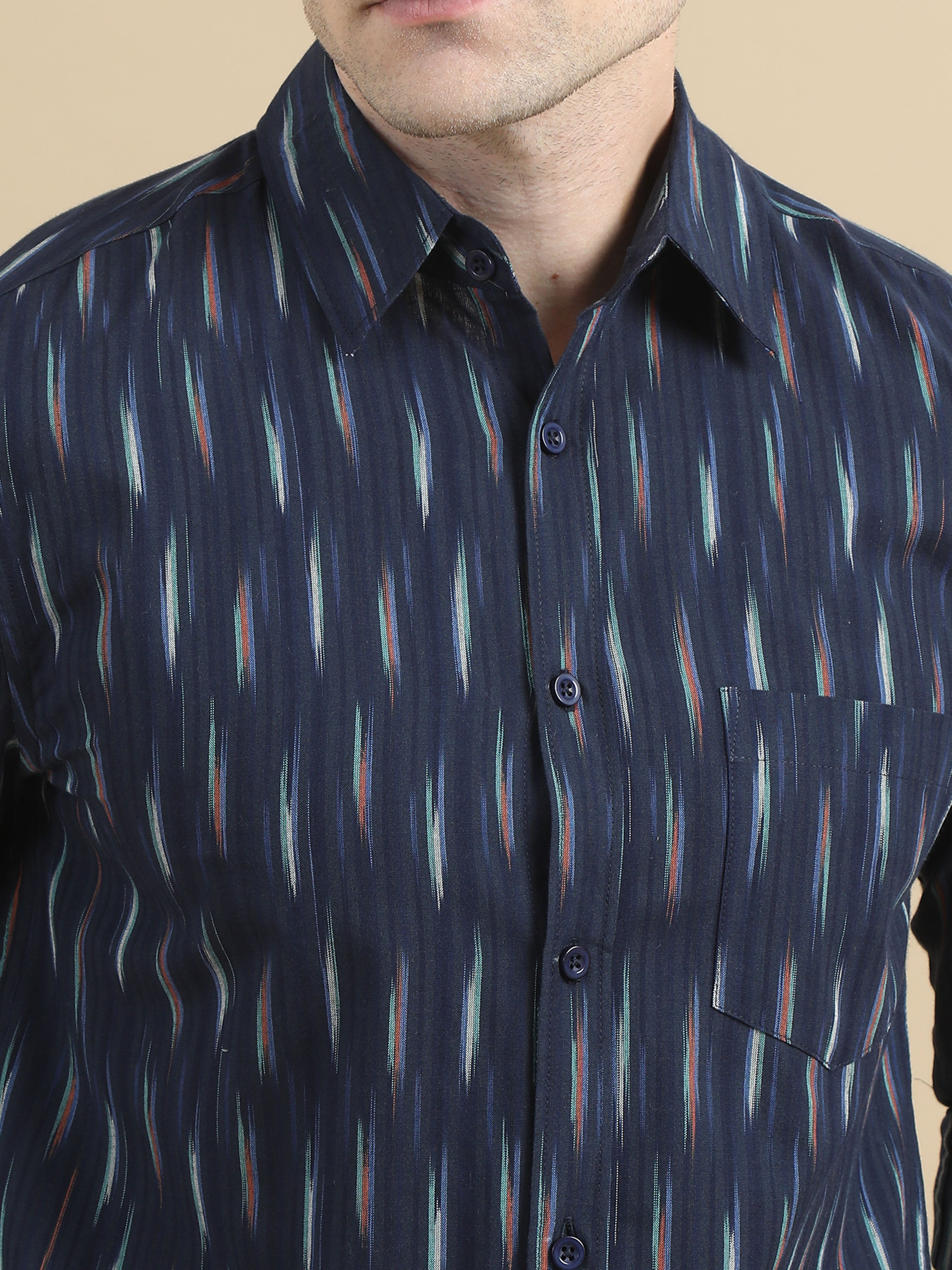 Navy Ikat Design Printed Shirt