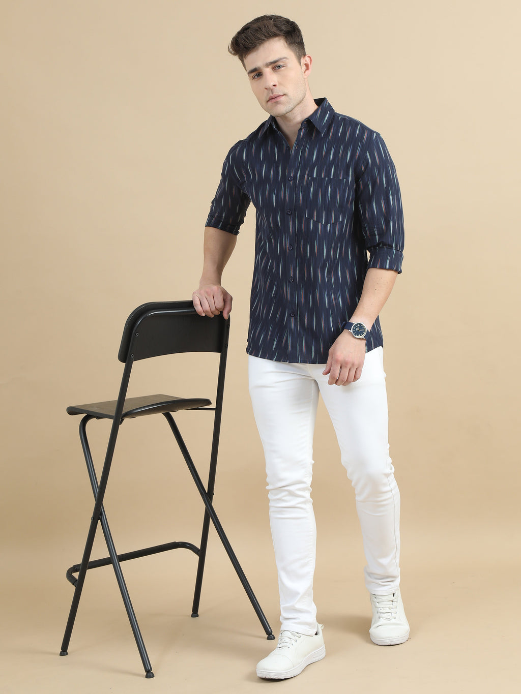 Navy Ikat Design Printed Shirt