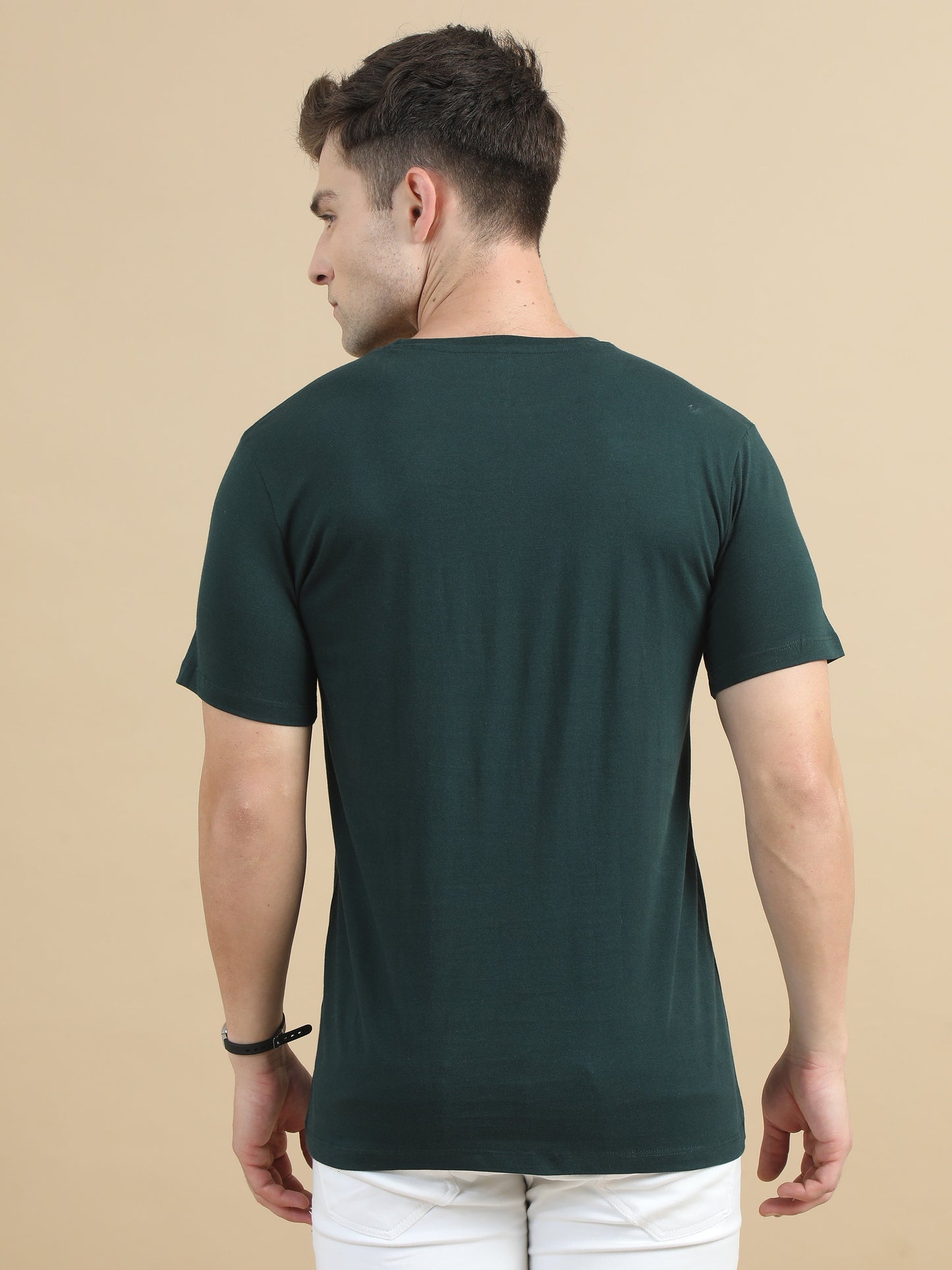 Crew Neck Men Solid T-Shirt - Dark Green