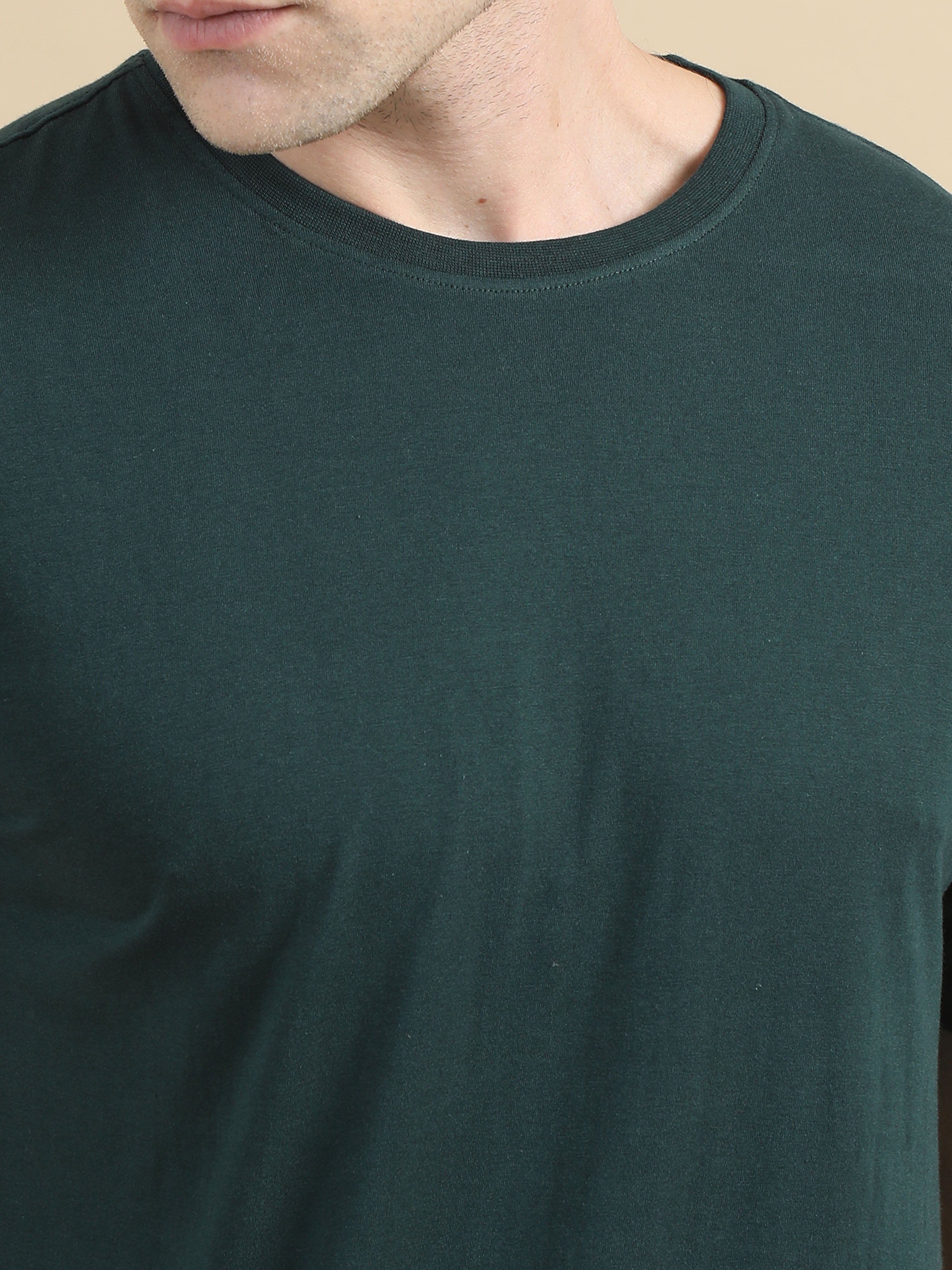 Crew Neck Men Solid T-Shirt - Dark Green