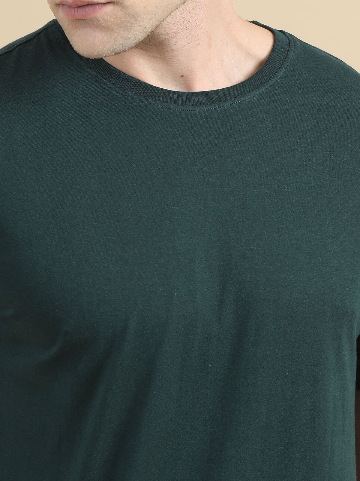 Crew Neck Men Solid T-Shirt - Dark Green