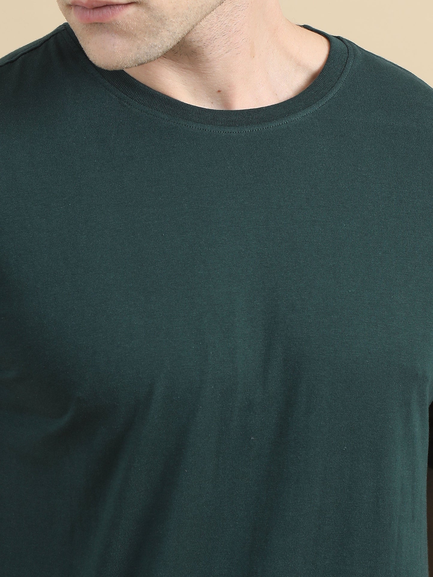 Crew Neck Men Solid T-Shirt - Dark Green