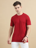 Crew Neck Men Solid T-Shirt - Red