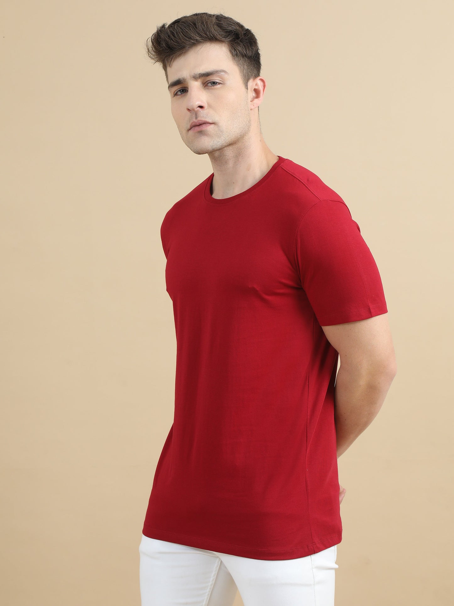 Crew Neck Men Solid T-Shirt - Red