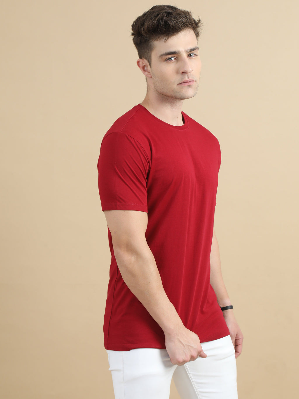 Crew Neck Men Solid T-Shirt - Red