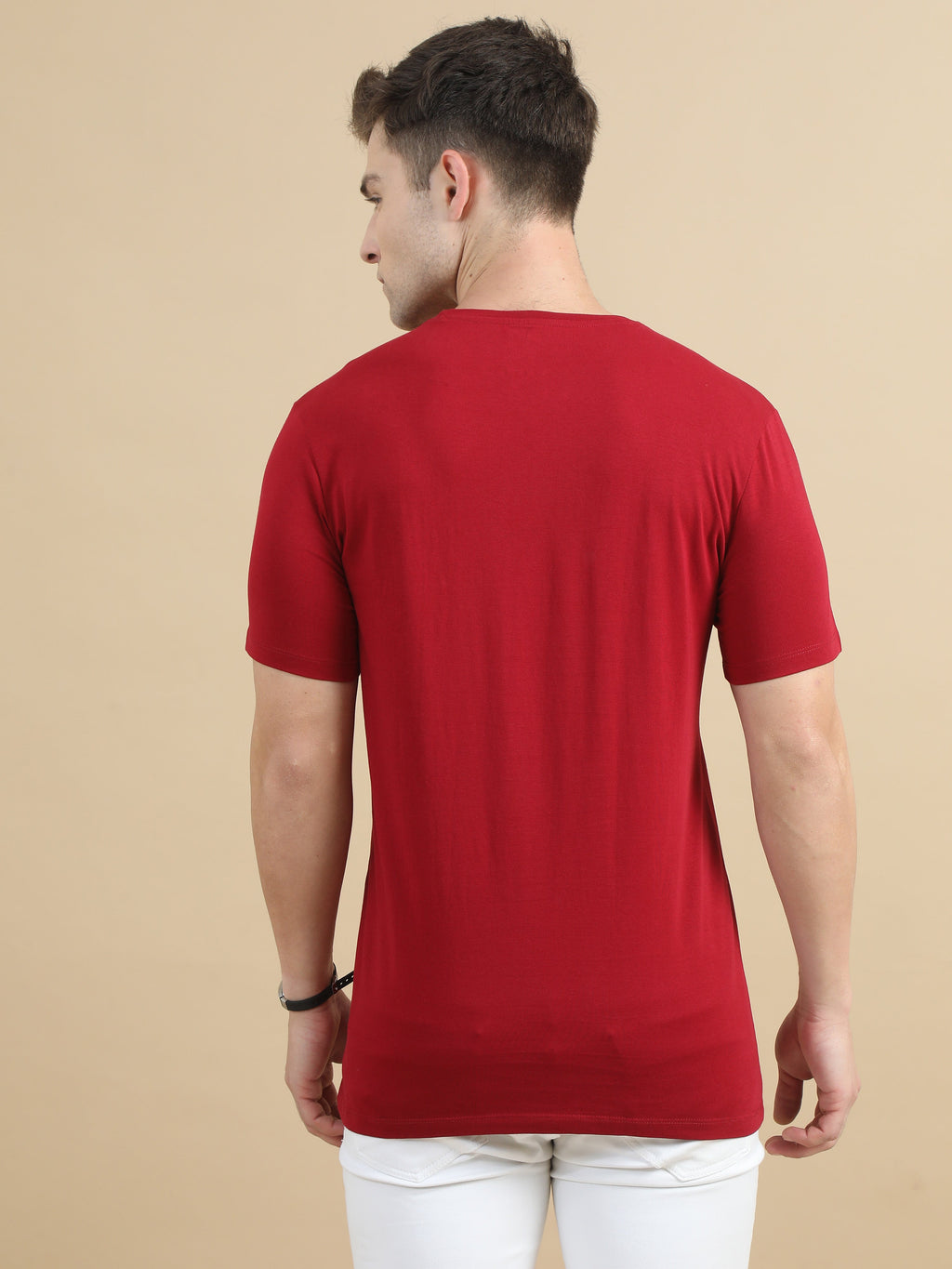 Crew Neck Men Solid T-Shirt - Red