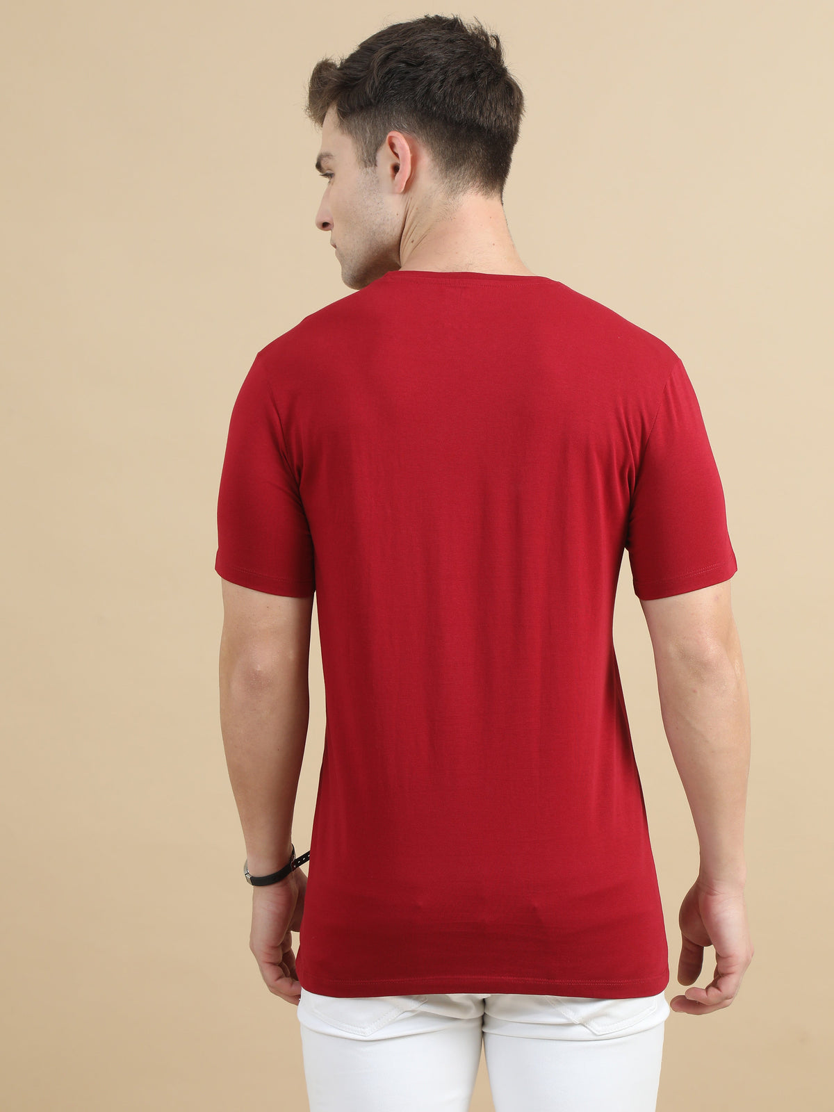 Crew Neck Men Solid T-Shirt - Red