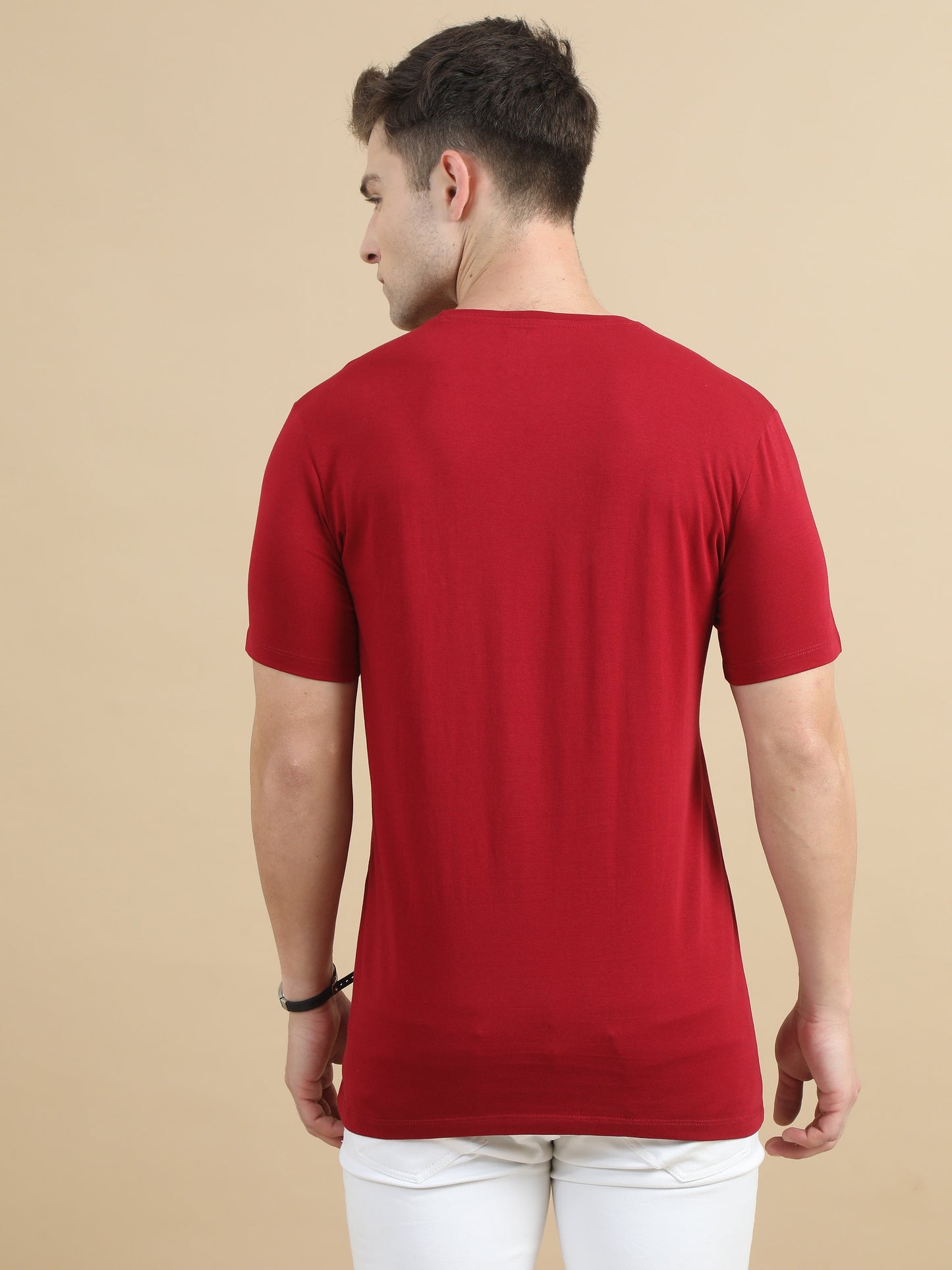Crew Neck Men Solid T-Shirt - Red
