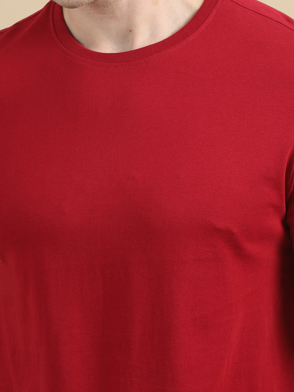 Crew Neck Men Solid T-Shirt - Red