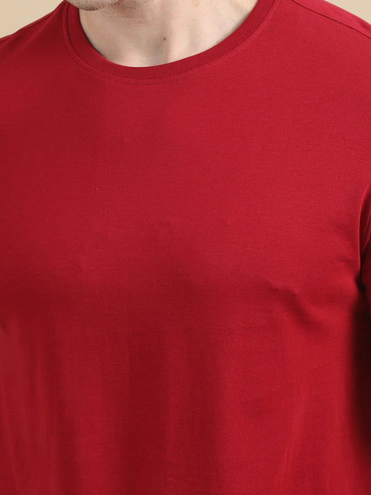 Crew Neck Men Solid T-Shirt - Red