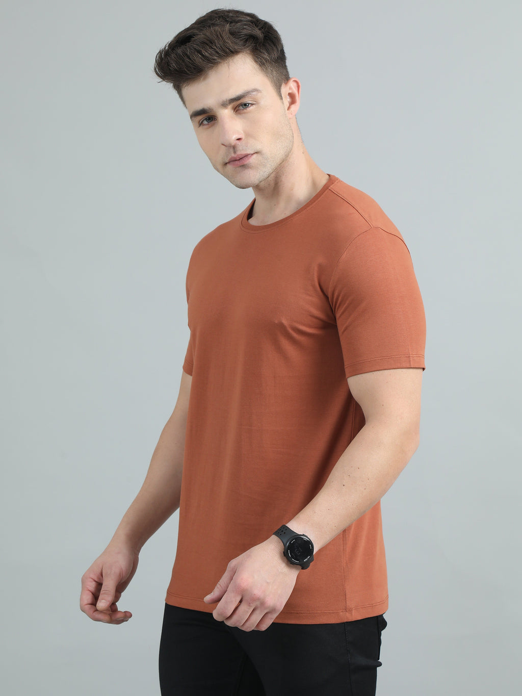 Crew Neck Men Solid T-Shirt - Dull Orange