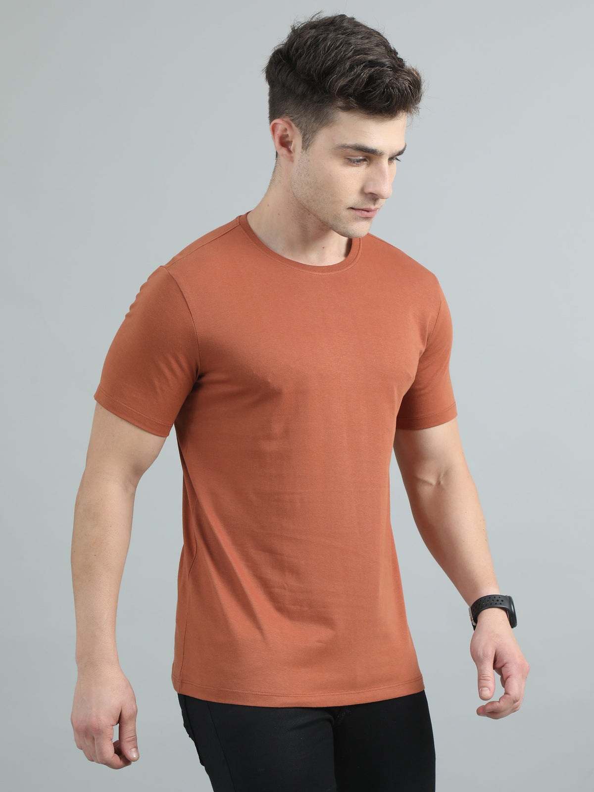 Crew Neck Men Solid T-Shirt - Dull Orange