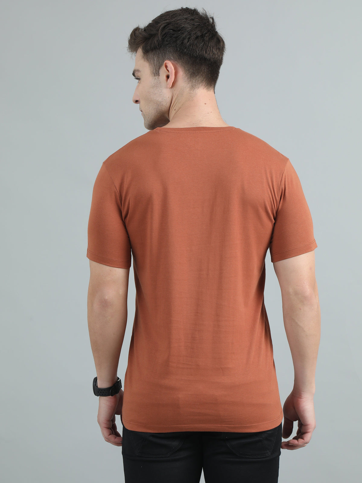 Crew Neck Men Solid T-Shirt - Dull Orange