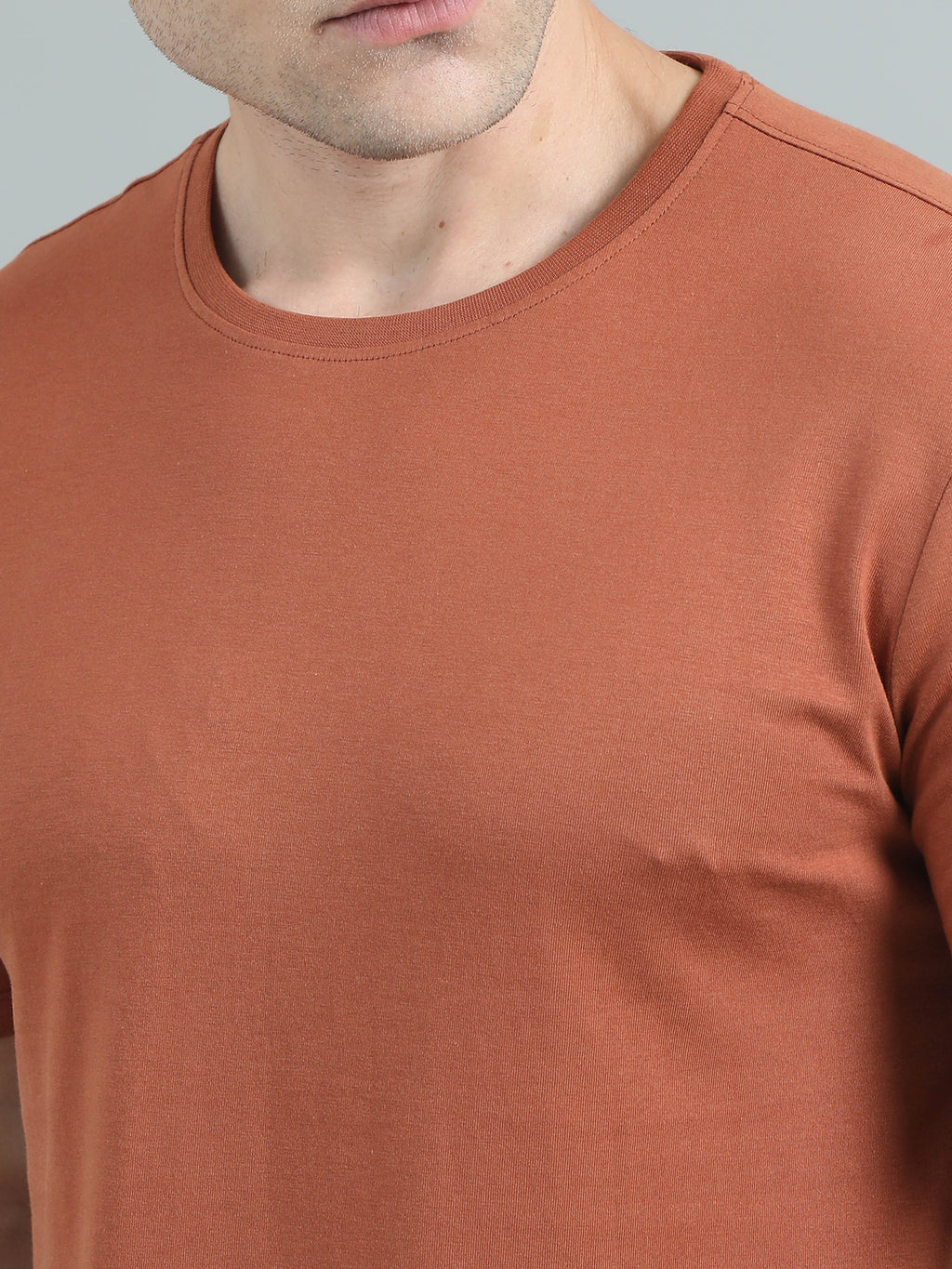 Crew Neck Men Solid T-Shirt - Dull Orange
