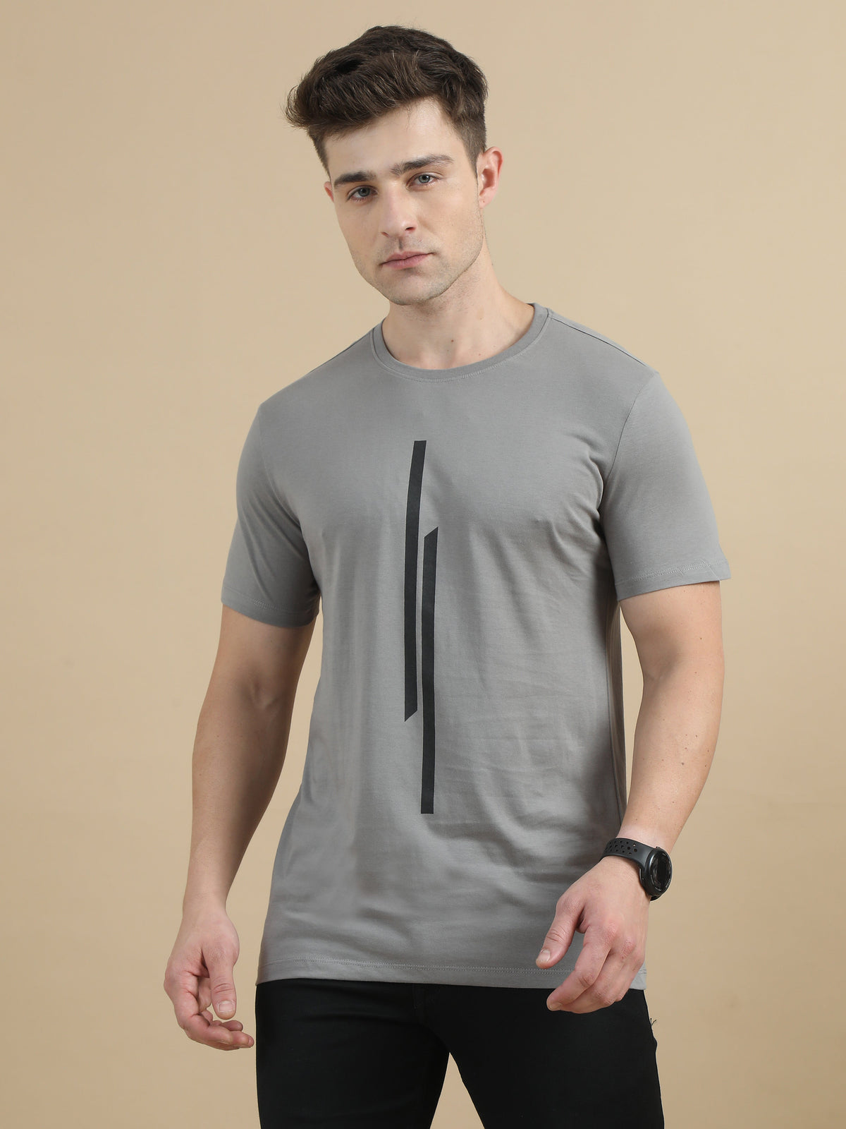 Line Printed T-Shirt - Grey