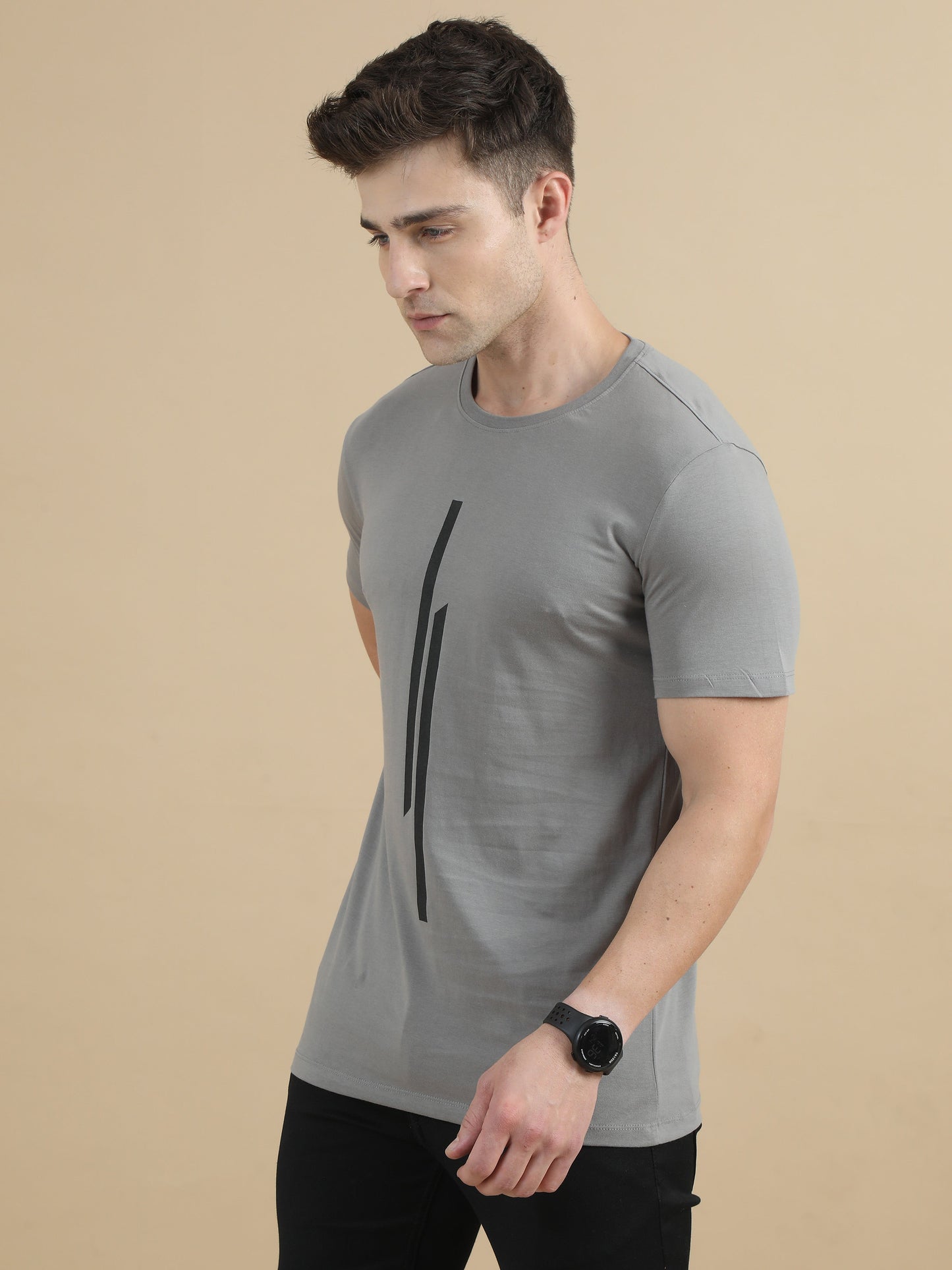 Line Printed T-Shirt - Grey