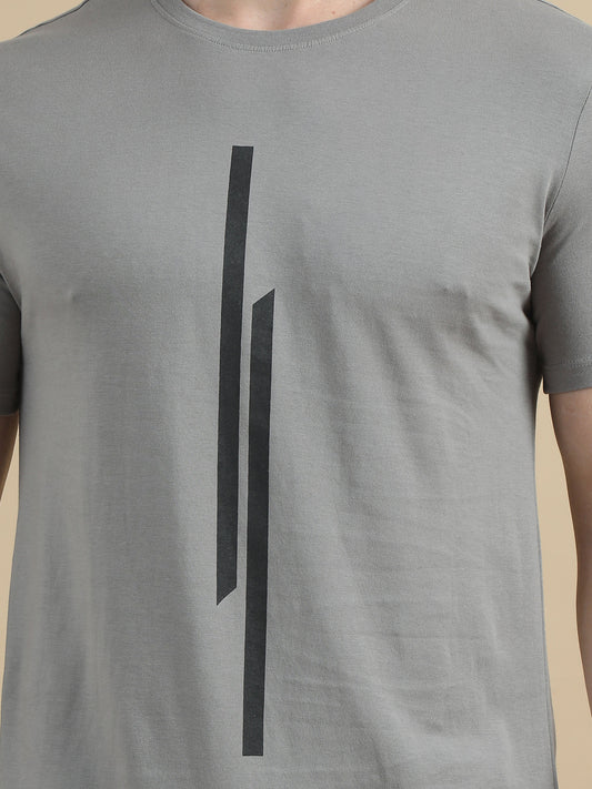 Line Printed T-Shirt - Grey