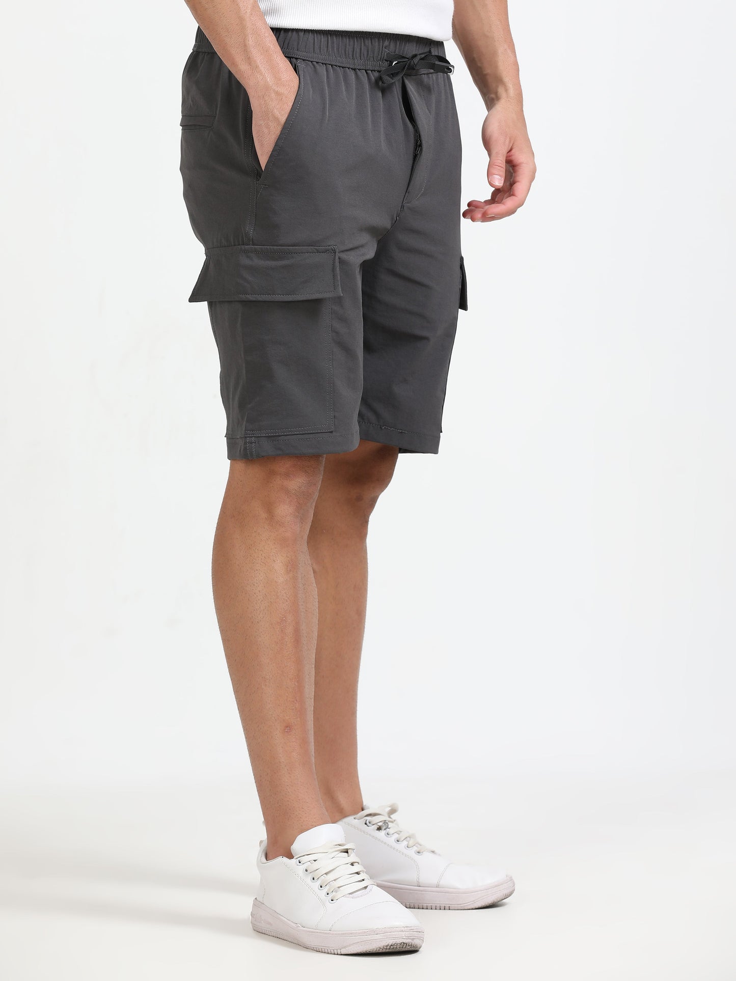 Men Parachute Cargo Shorts-Dk Grey