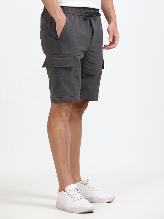 Men Parachute Cargo Shorts-Dk Grey