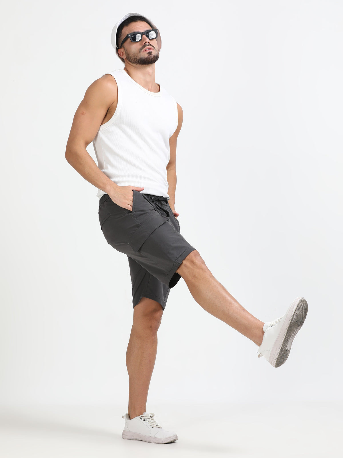 Men Parachute Cargo Shorts-Dk Grey