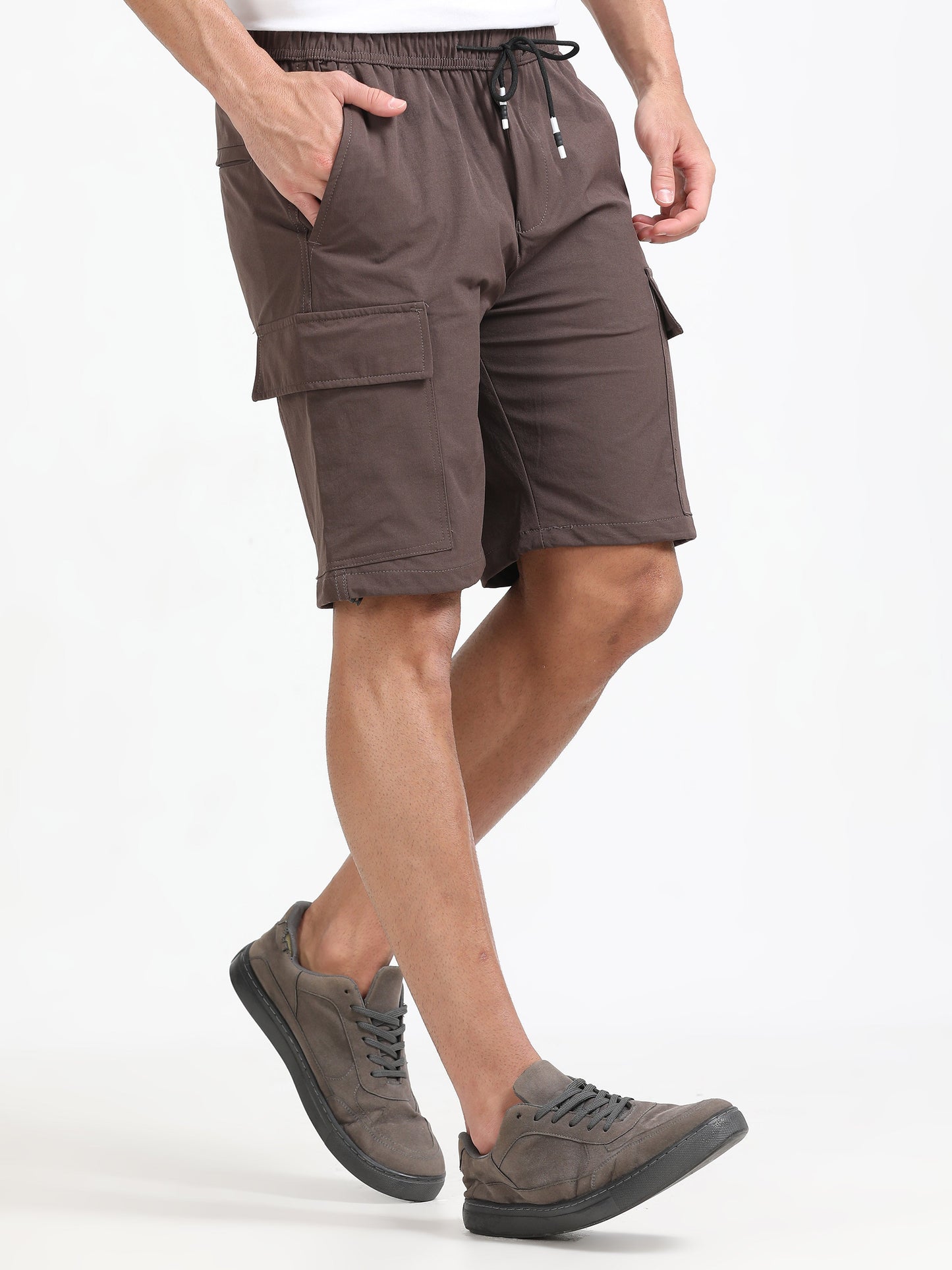 Men Parachute Cargo Shorts-Brown