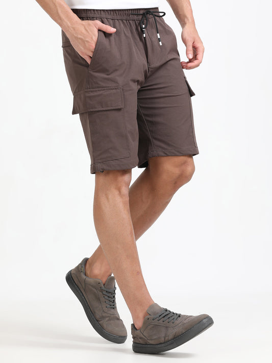 Men Parachute Cargo Shorts-Brown