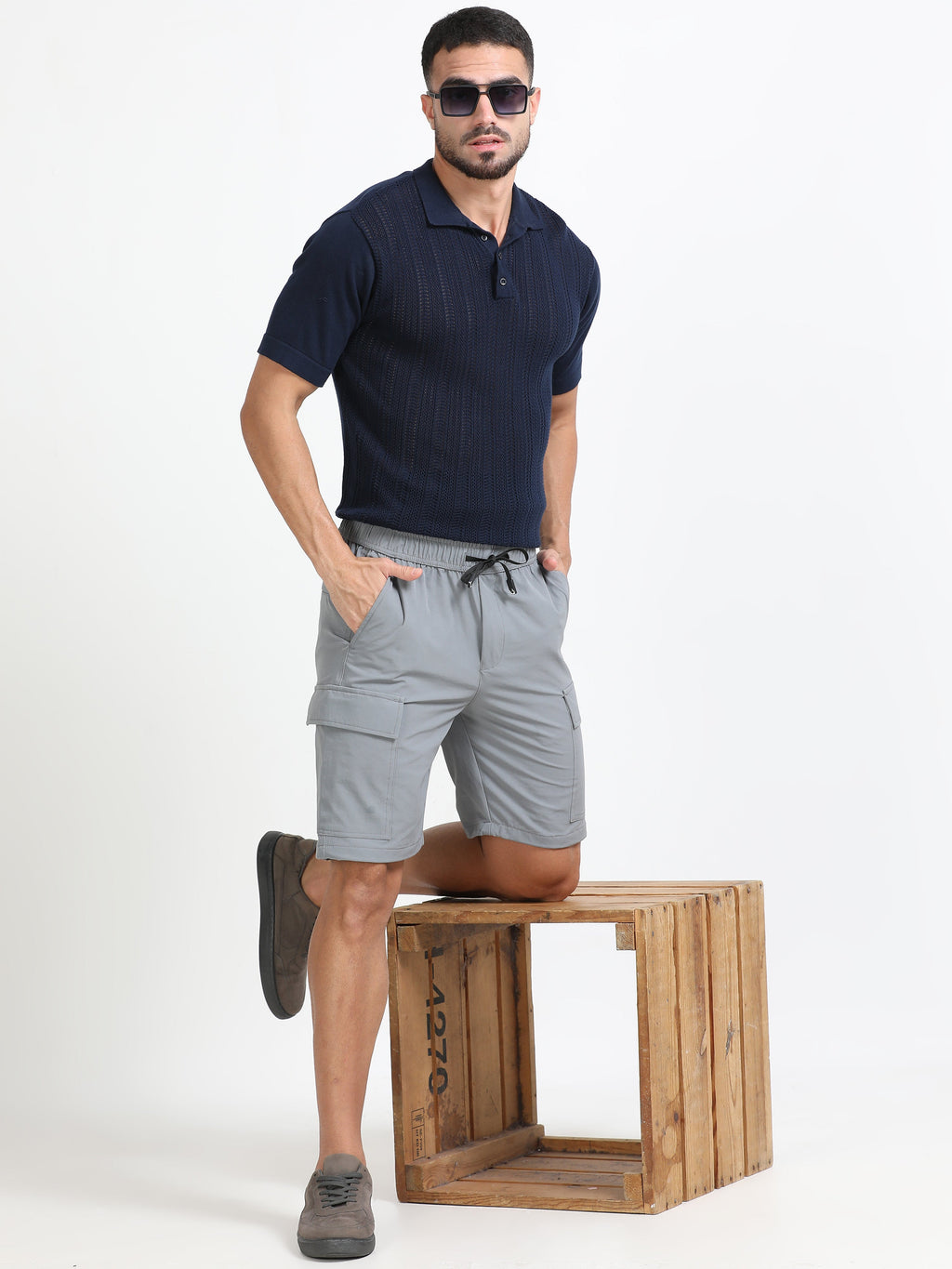 Men Parachute Cargo Shorts-Stone