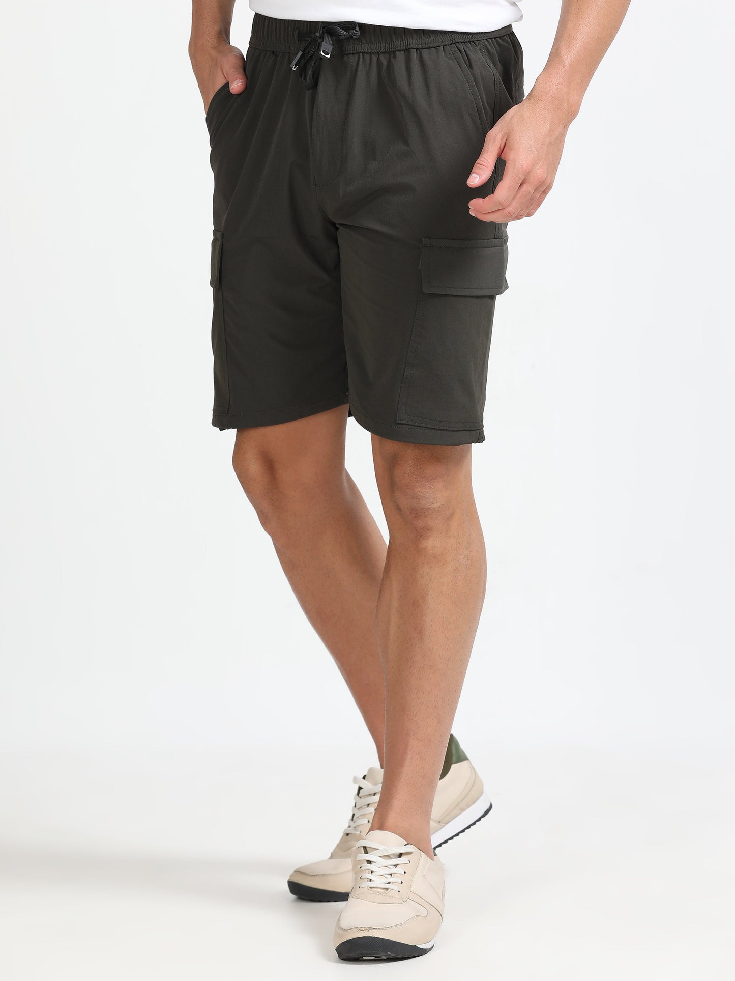 Men Parachute Cargo Shorts-Olive
