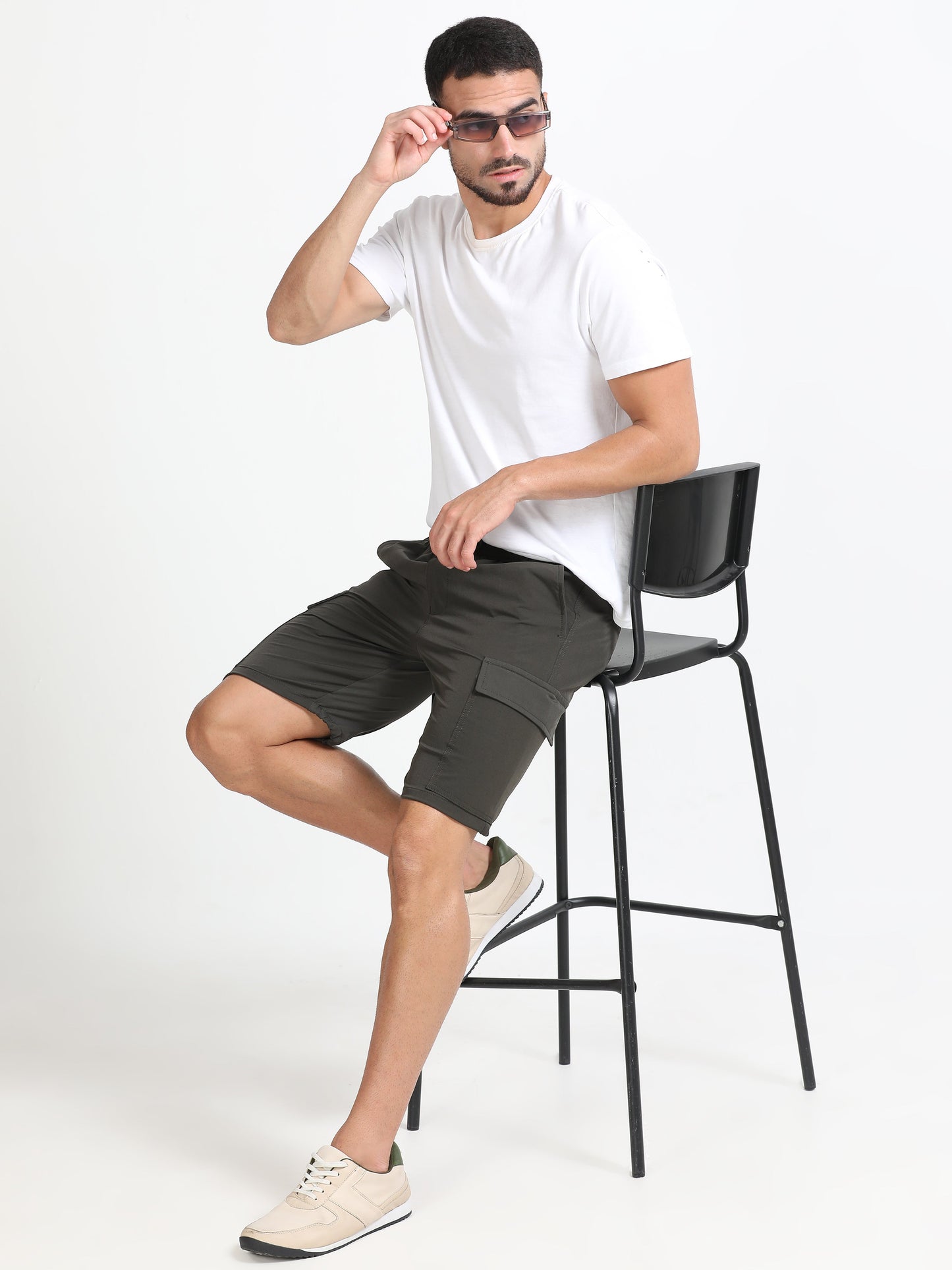 Men Parachute Cargo Shorts-Olive