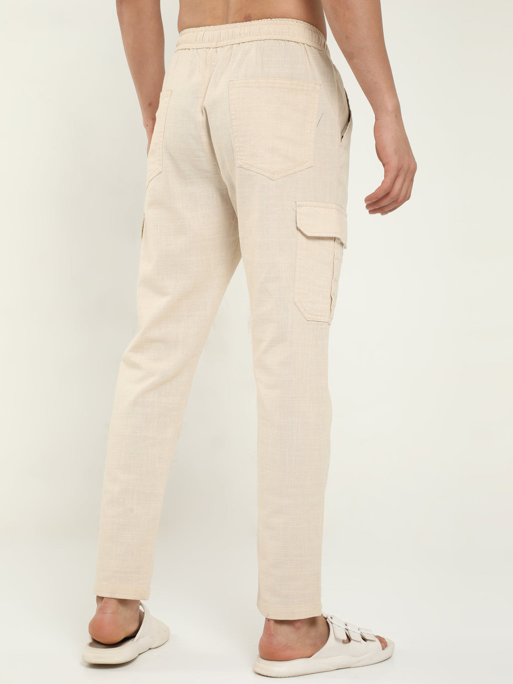 Men Lazy Beige Linen Pants